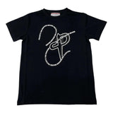 Cesare Paciotti T-Shirt Girocollo Tinta Unita con Stampa Nero per Bambino