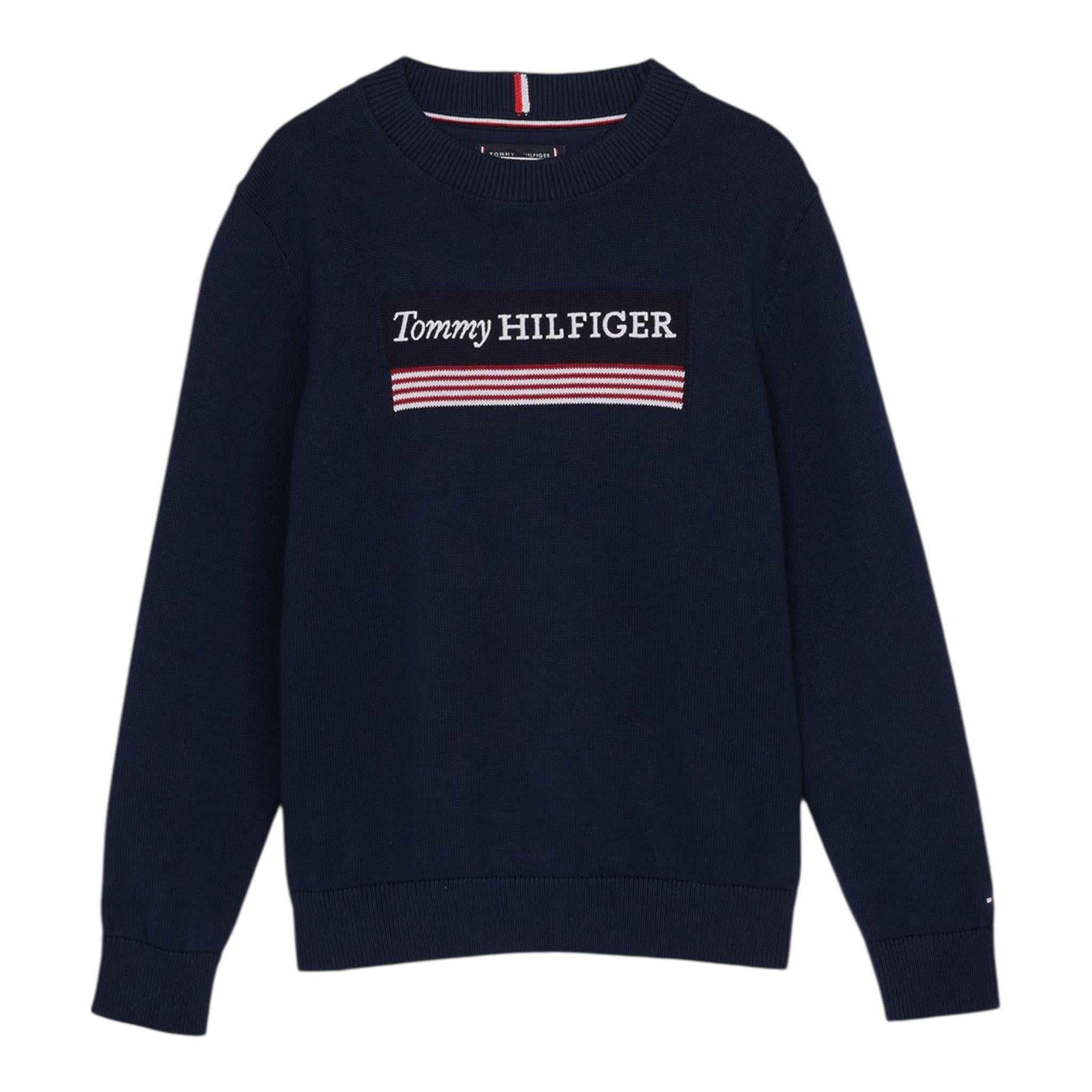 Tommy Hilfiger Maglia Girocollo Tinta Unita con Stampa per Bambino KB0KB09344 BLU TOMMY HILFIGER 