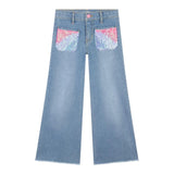 BillIEBLUSH jeans tinta unita con paillettes Azzurro per Bambina U20454 AZZURRO BillIEBLUSH 