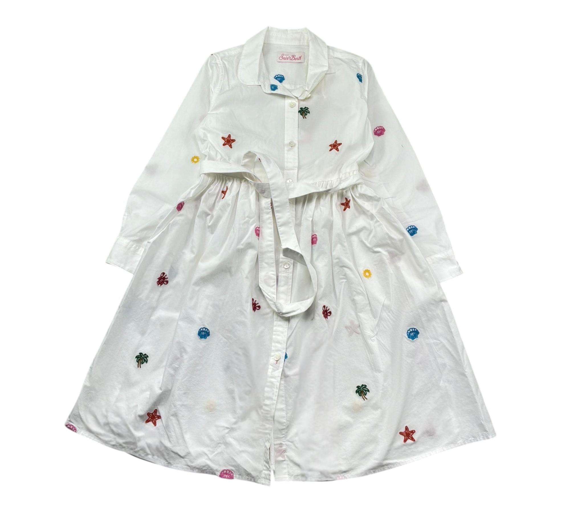 Saint Barth Abito Manica Lunga Tinta Unita con Ricami per Bambina PHILPA BIANCO SAINT BARTH 