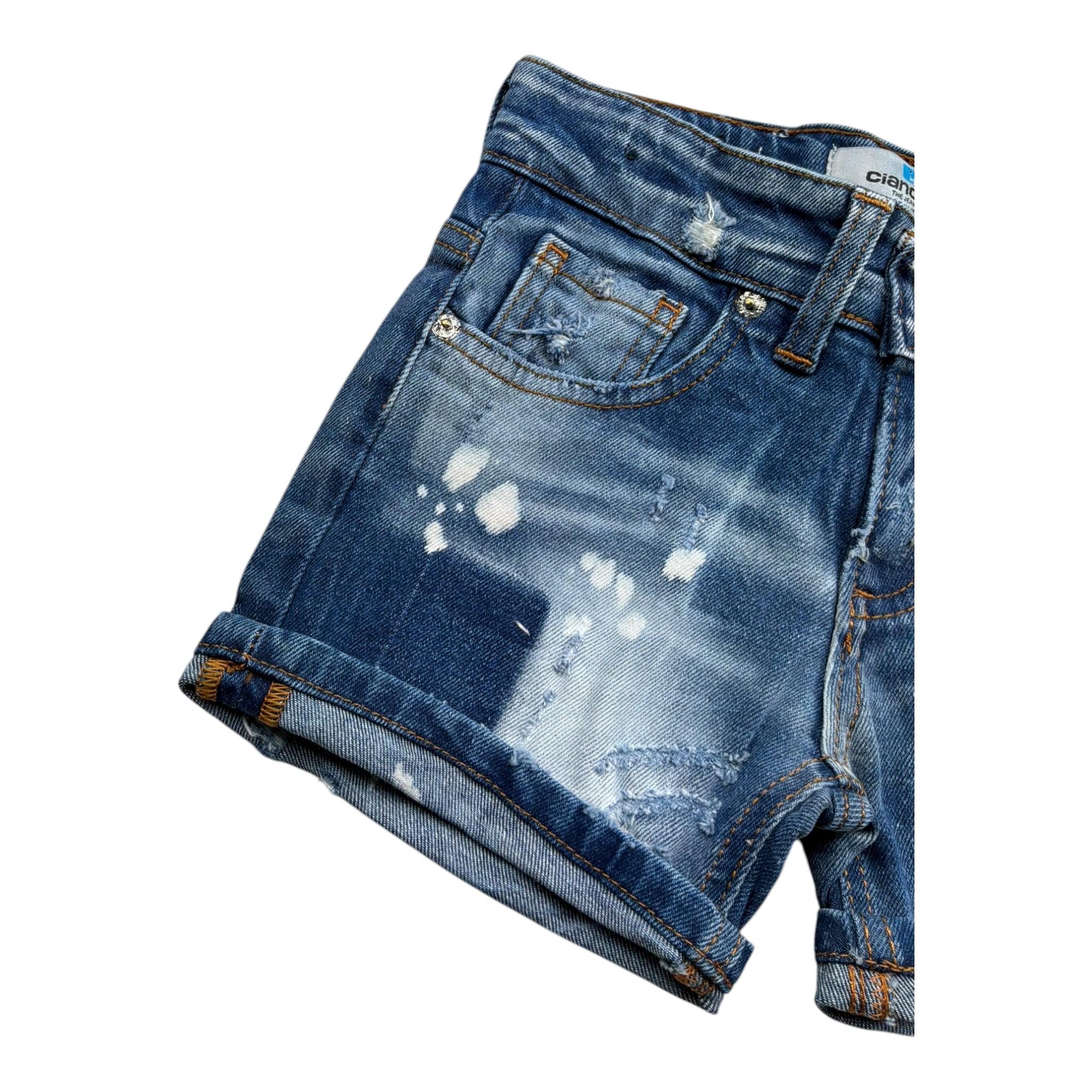 Cianotic Bermuda In Denim Tinta Unita con Strappi per Neonato 20165N BLU CIANOTIC 