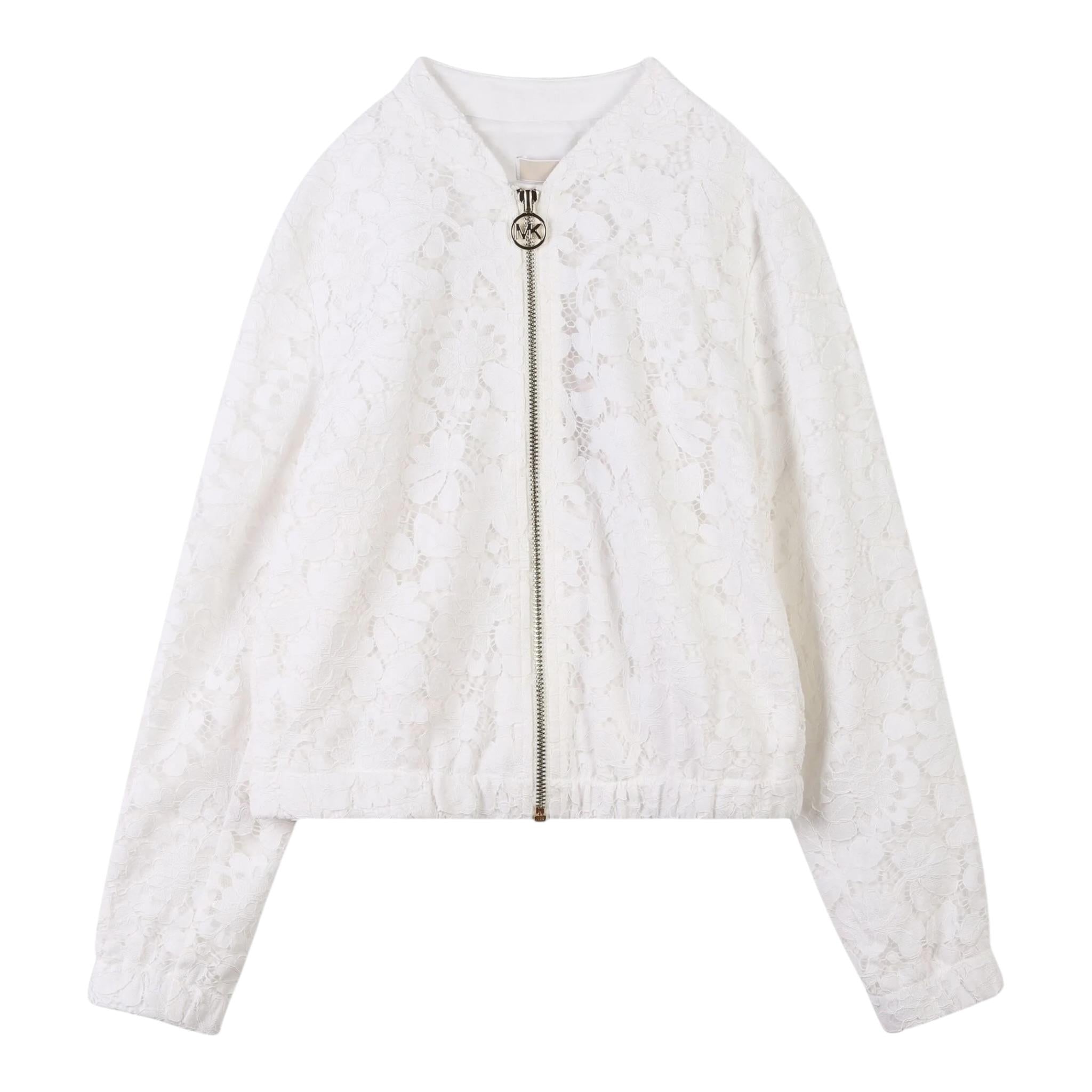 Michael Kors Giubbino con Zip Tinta Uita con Ricami Bianco per Bambina R30412 BIANCO MICHAEL KORS 