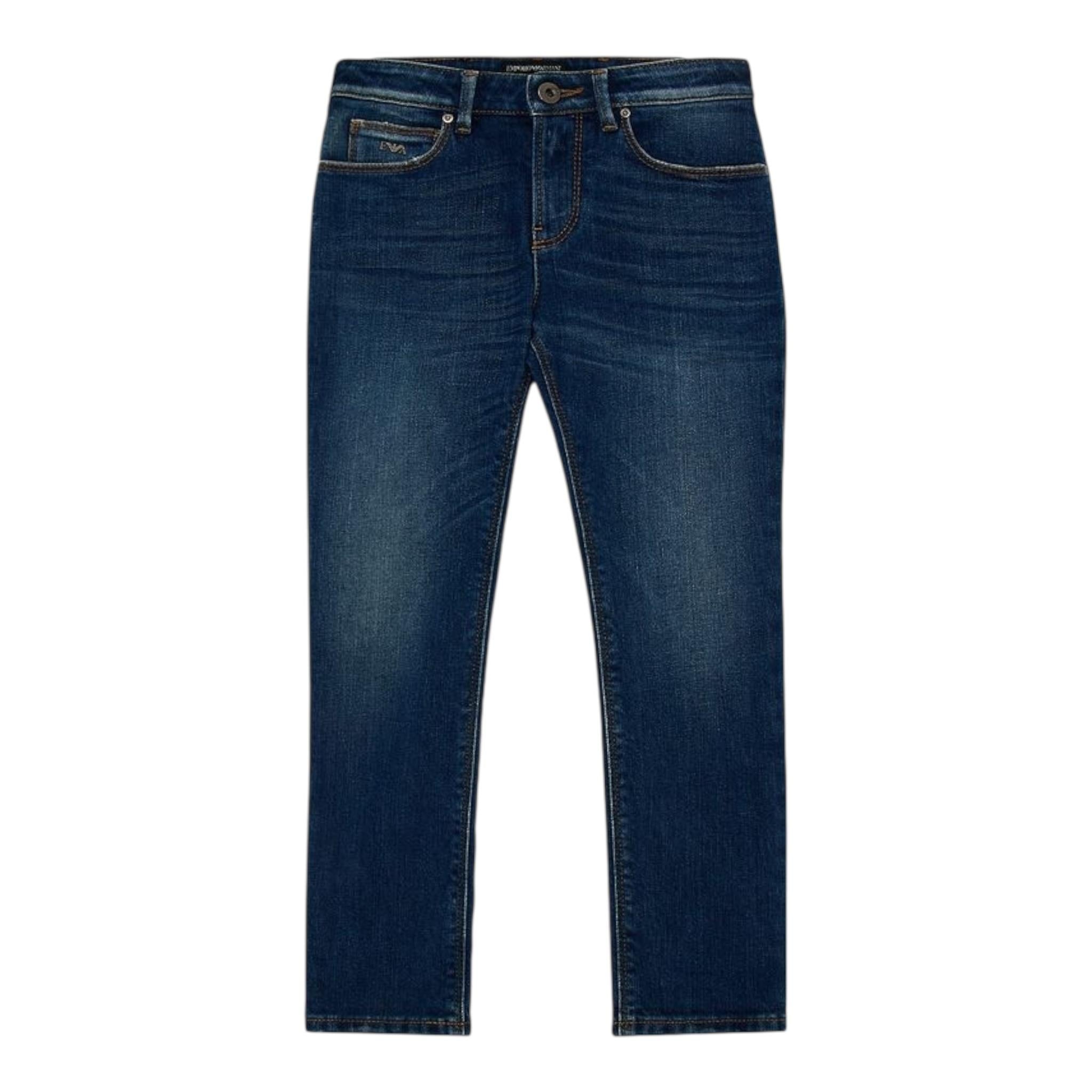 EMPORIO ARMANI jeans tinta unita con logo Blu per Bambino 8N4J45 BLU EMPORIO ARMANI 