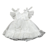 Amaya Abito Giromanica Tinta Unita con Tulle per Neonata 591002 BIANCO AMAYA 