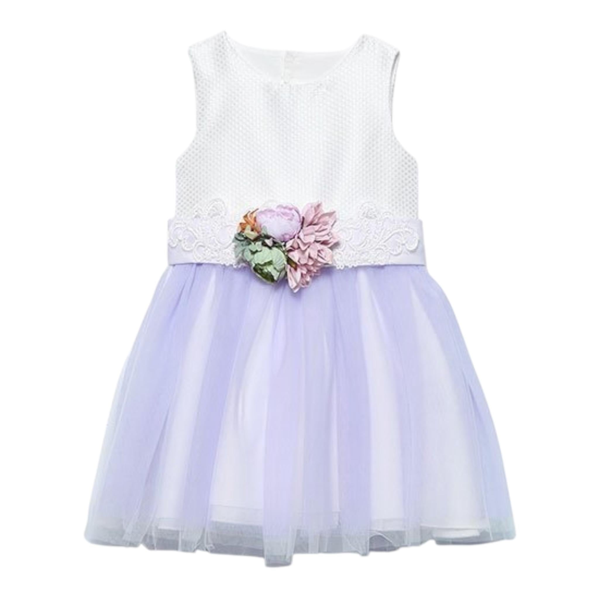 Abel & Lula Abito Giromanica Bicolore con Tulle per Bambina 5052 BIANCO/LILLA ABEL & LULA 