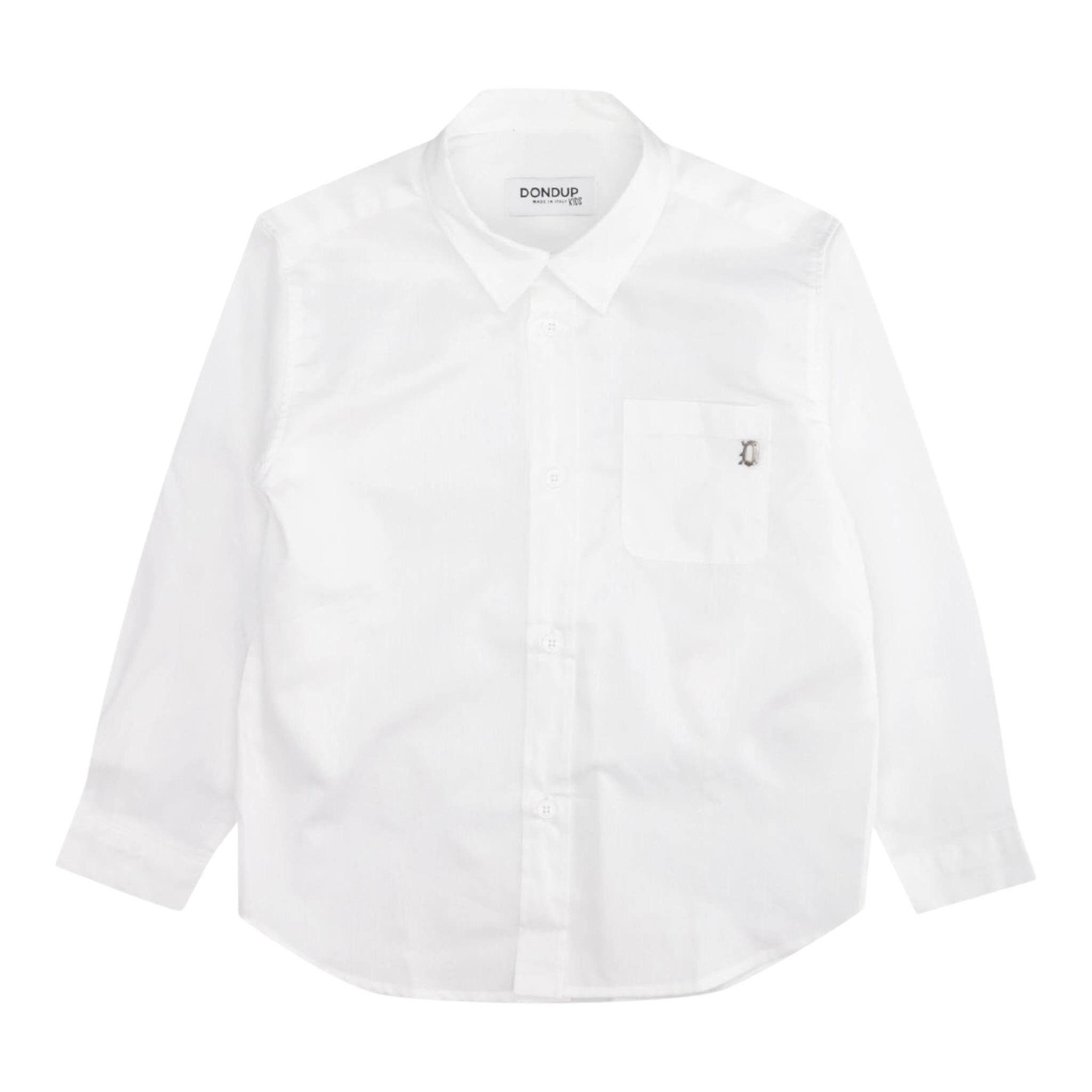 Dondup Camicia Manica Lunga Tinta Unita con Logo per Bambino DMCA039 BIANCO DONDUP 