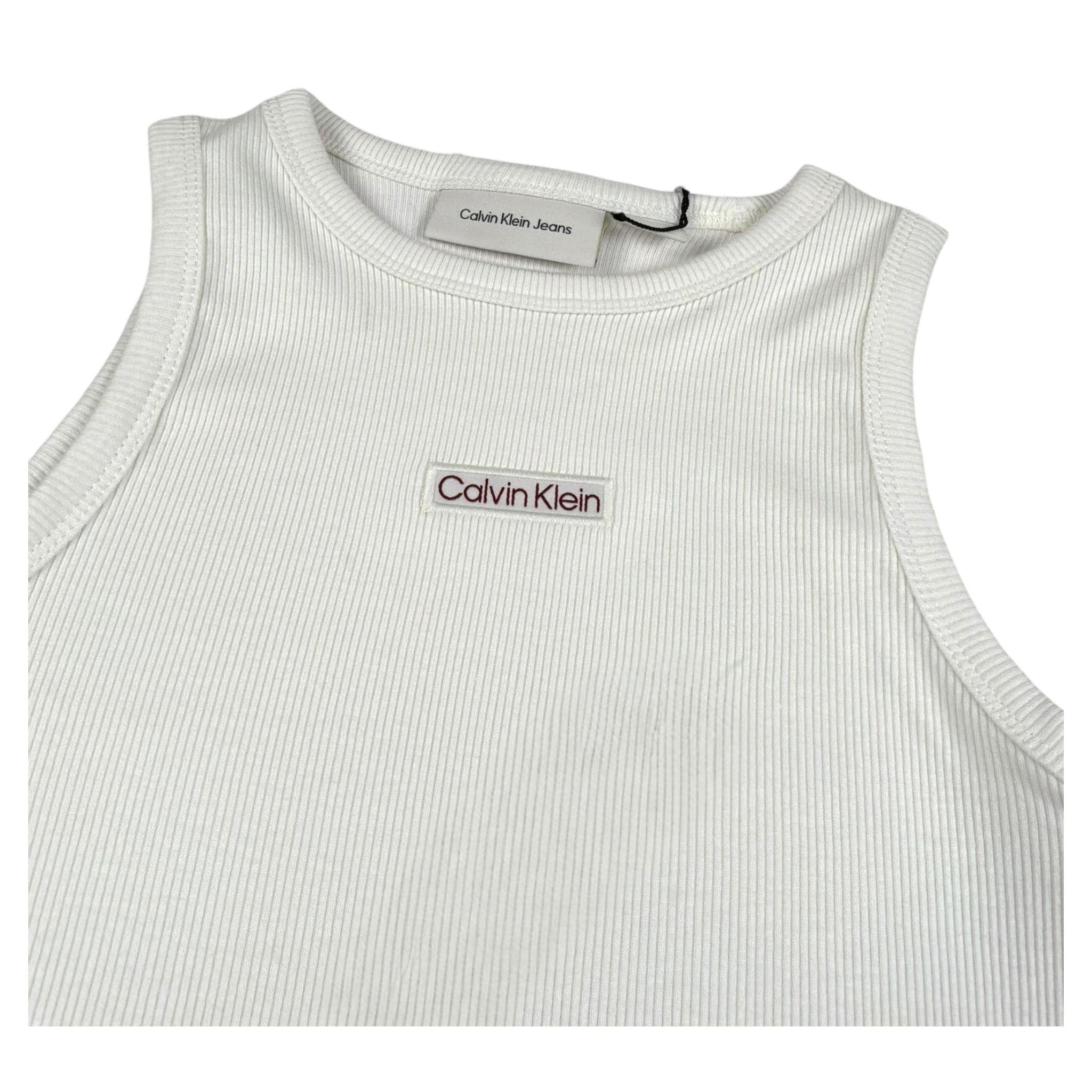 Calvin Klein Abito Tinta Unita Giromanica con Logo per Bambina IG0IG02906XX PANNA CALVIN KLEIN 