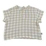 Petit Indi T-Shirt Bicolore con Fantasia A Quadri per Neonato SS25B2815 BIANCO/BEIGE PETIT INDI 