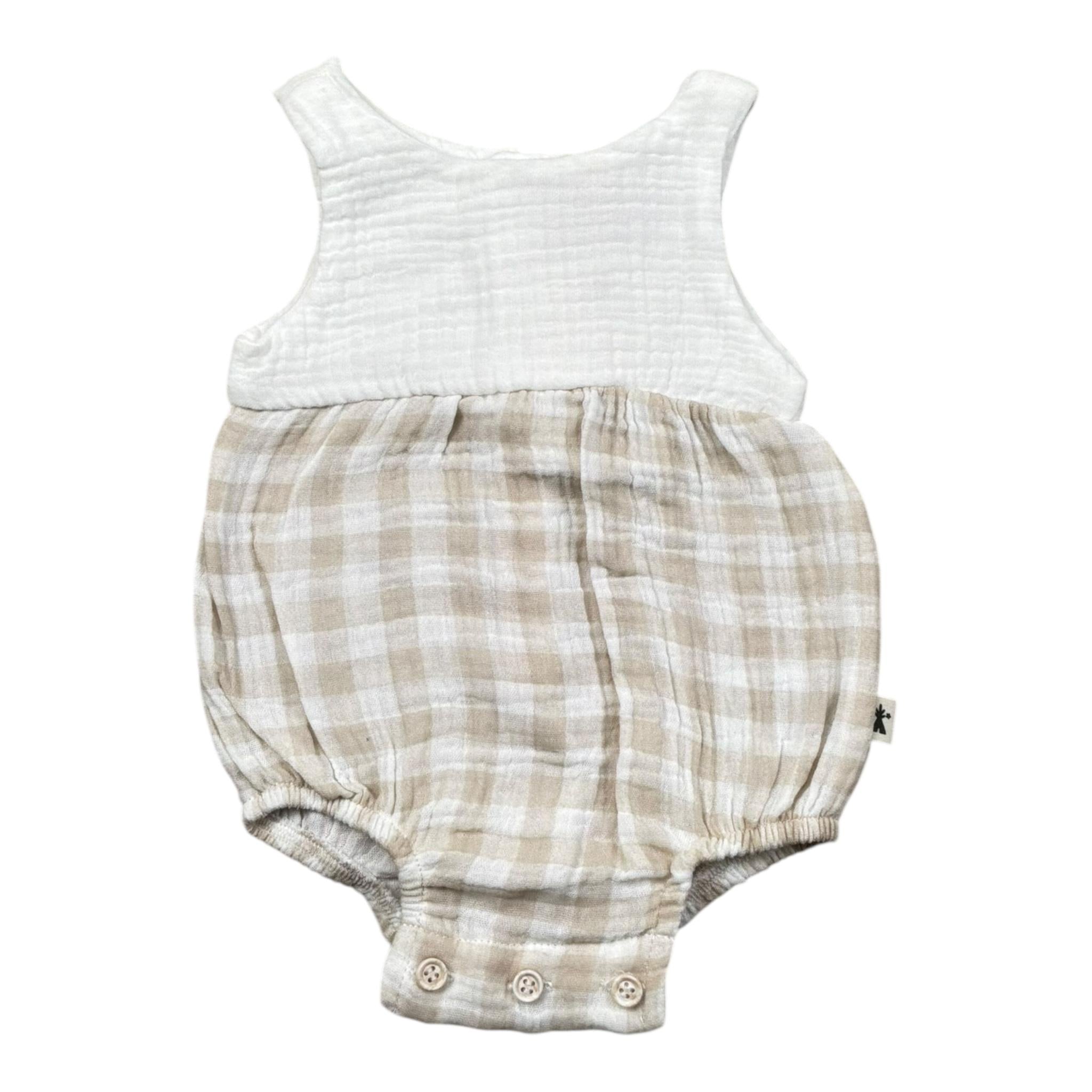 Petit Indi Pagliaccetto Bicolore con Fantasia A Quadri per Neonata SS25B1615 BIANCO/BEIGE PETIT INDI 