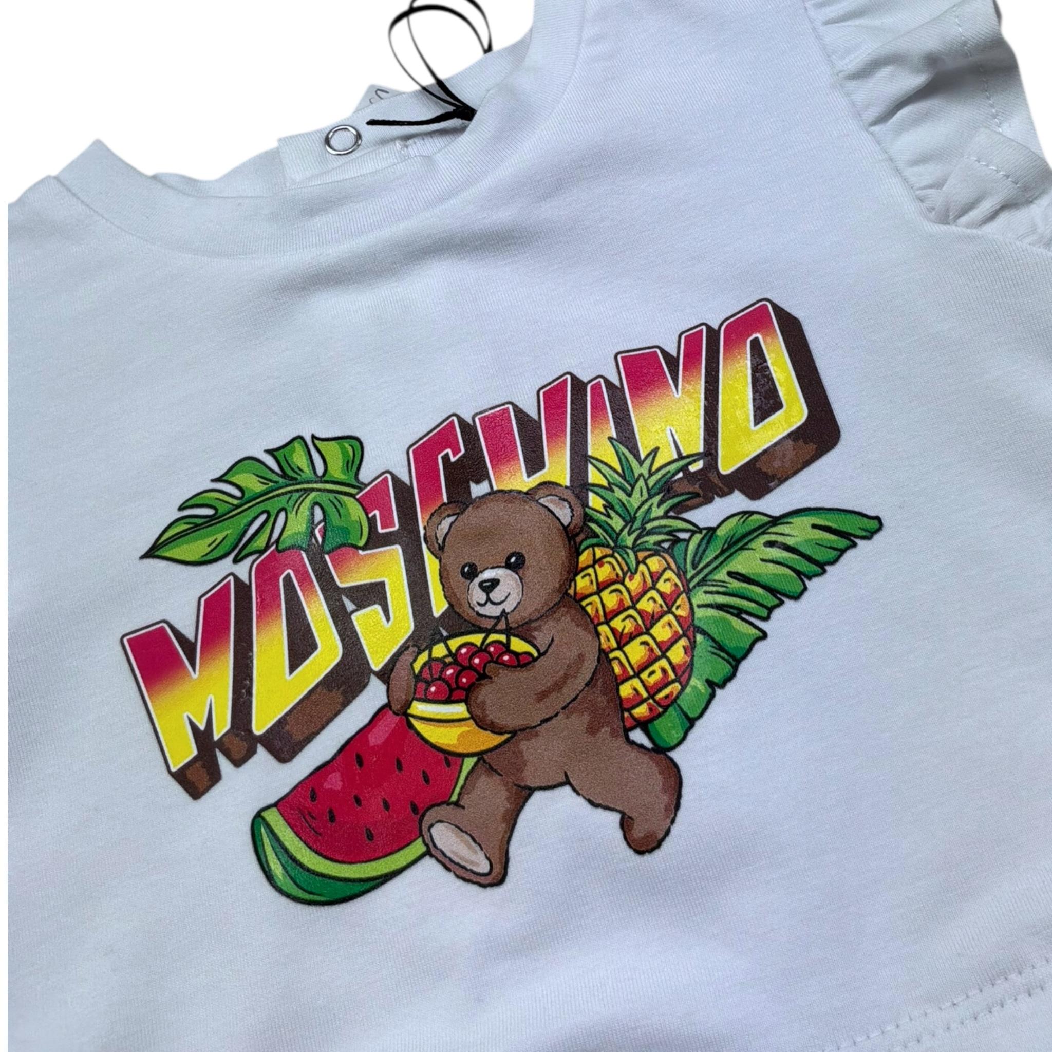 Moschino Abito Mezza Manica Tinta Unita con Fantasia per Neonata MDV0D7 BIANCO MOSCHINO 