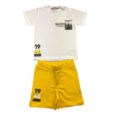Cesare Paciotti Completo 2 Pezzi T-Shirt-Bermuda Bicolore Bianco/Giallo Per Neonato