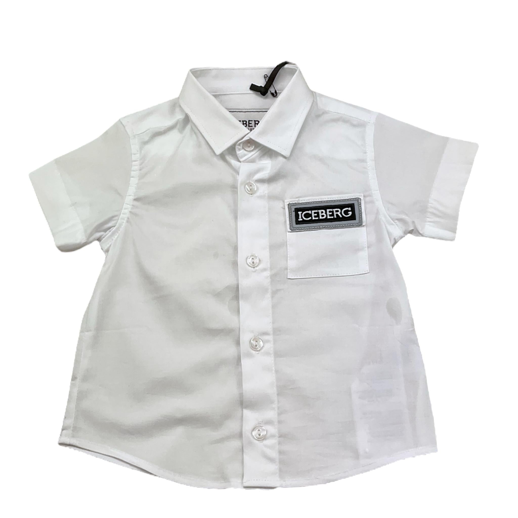 Iceberg Camicia Mezza Manica Tinta Unita con Logo per Neonato CMICE5111B BIANCO ICEBERG 