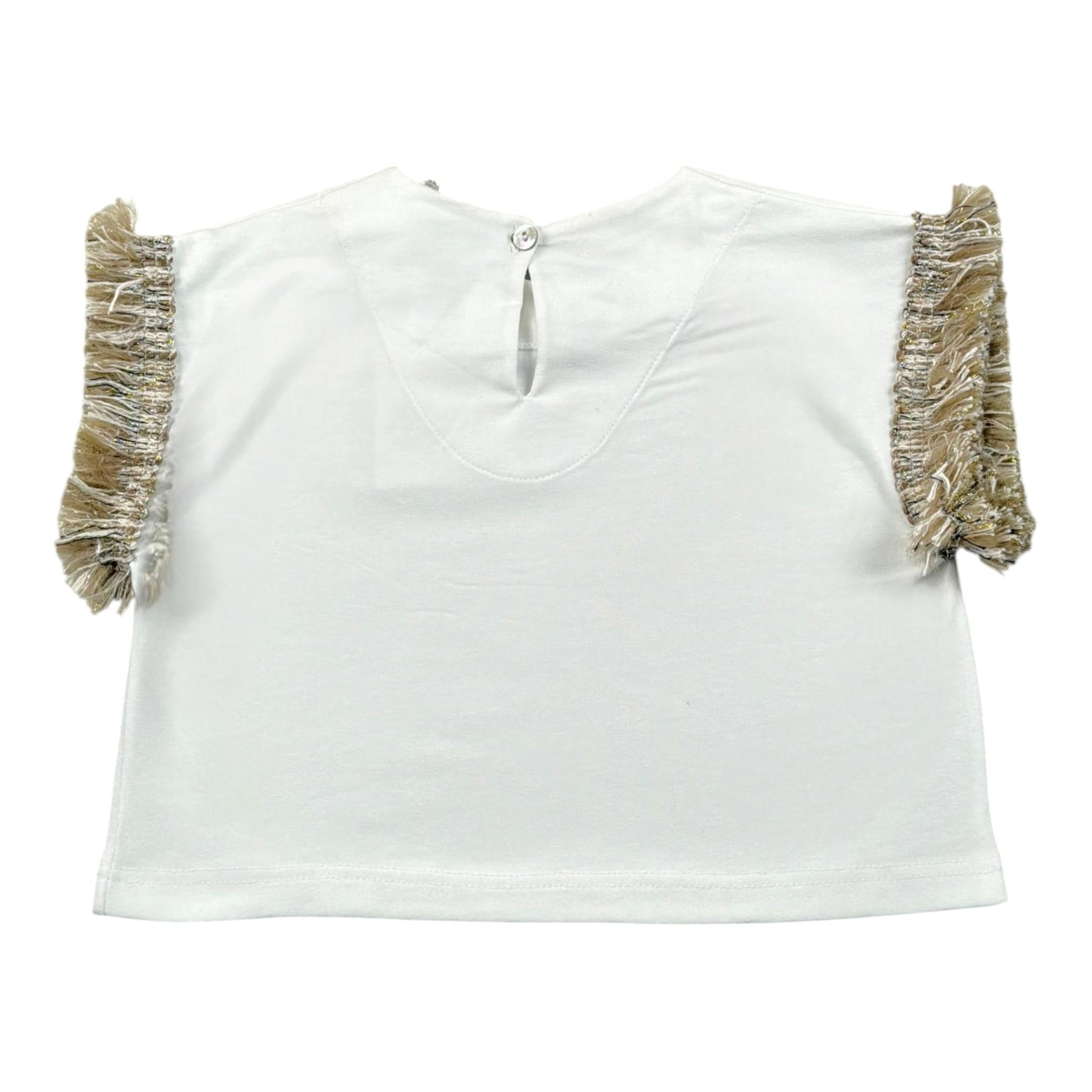 Magil T-Shirt Tinta Unita con Frange per Bambina FN26165J BIANCO MAGIL 