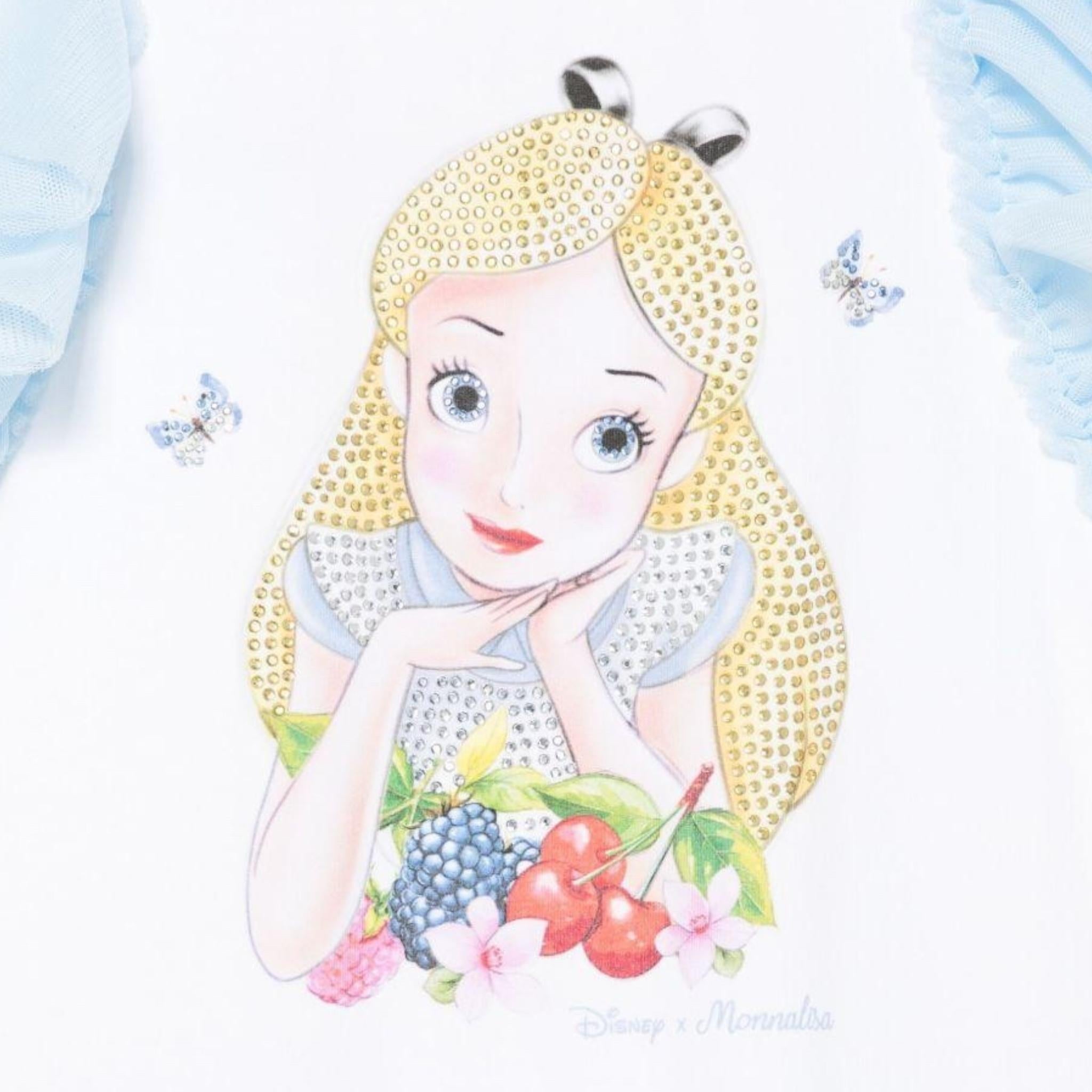 Monnalisa Abito Bicolore con Stampa E Brillantini per Bambina 19E918 BIANCO MONNALISA 