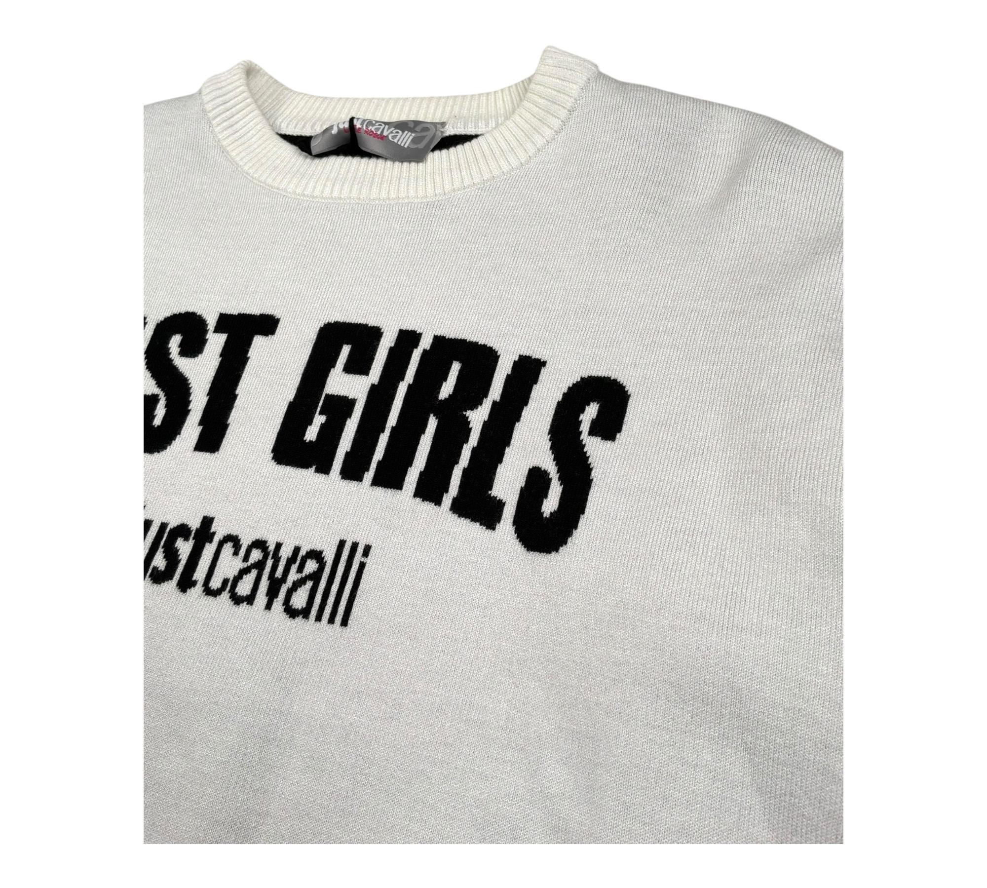 Just Cavalli Maglia Girocollo Tinta Unita con Stampa per Bambina JGP26180MA BIANCO JUST CAVALLI 