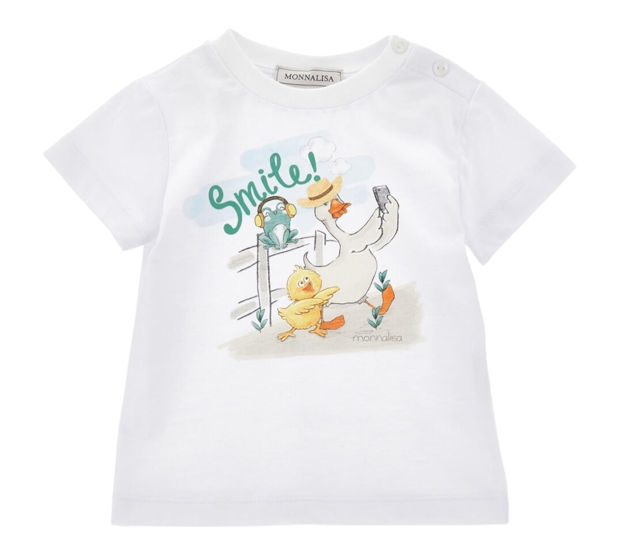 Monnalisa T-Shirt Girocollo Tinta Unita con Stampa per Neonato 28E603 BIANCO MONNALISA 