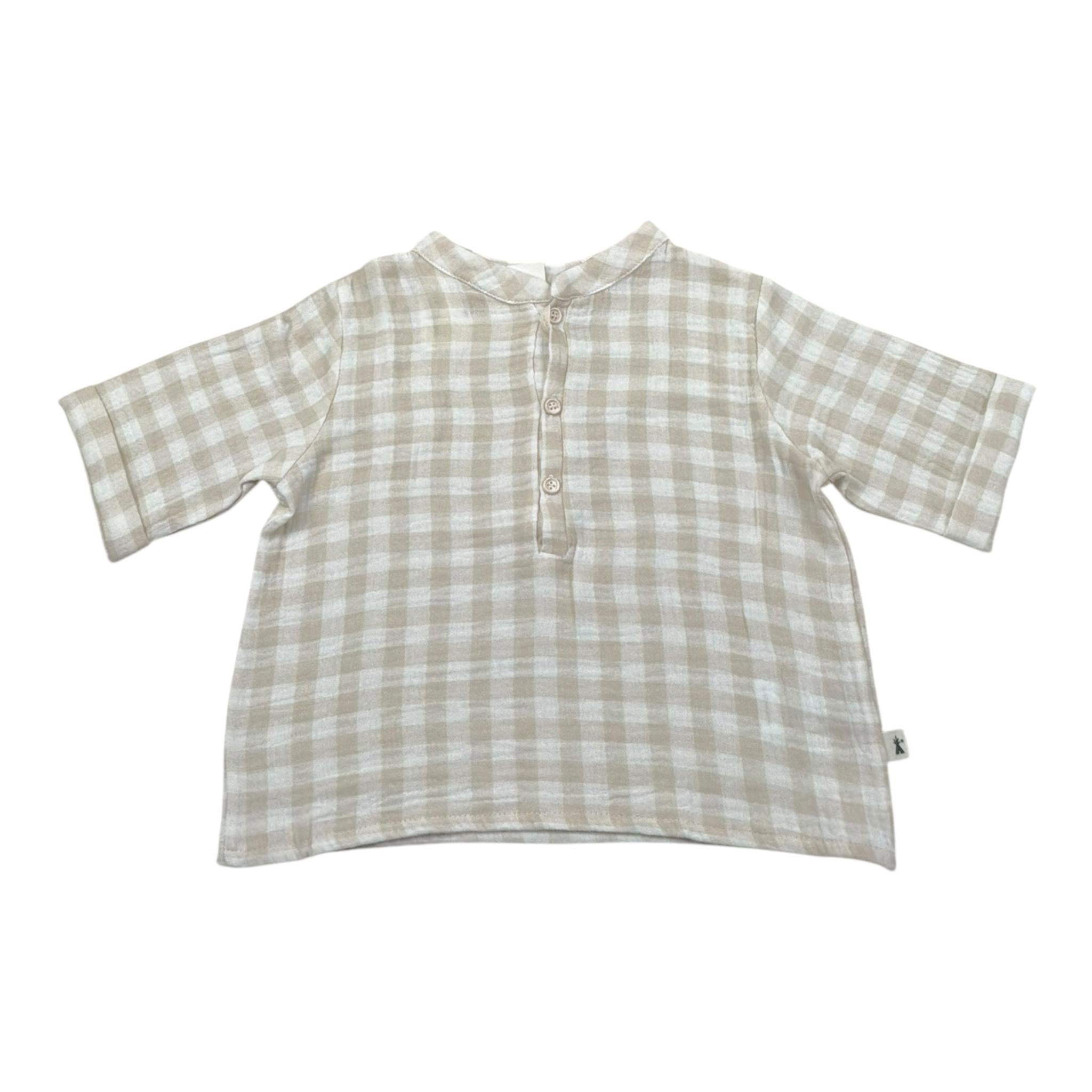 Petit Indi Camicia Tinta Unita con Fantasia A Quadri per Neonato SS25BK7115XN BEIGE PETIT INDI 