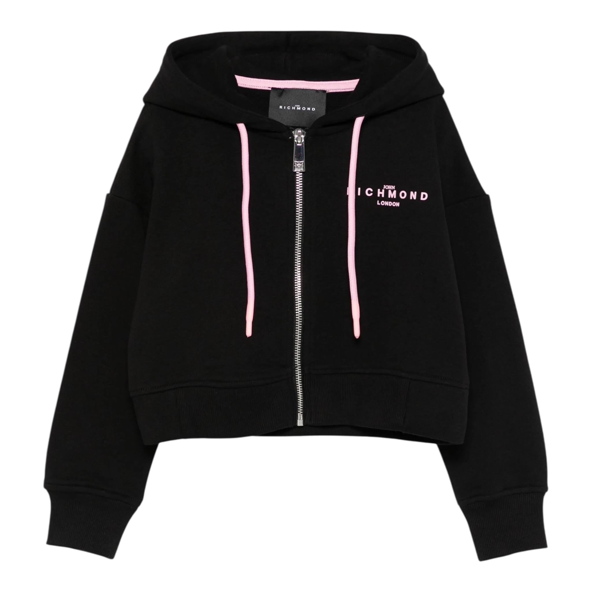 John Richmond Felpa con Zip E Cappuccio Tinta Unita con Stampa per Bambina RGP25001FE NERO JOHN RICHMOND 
