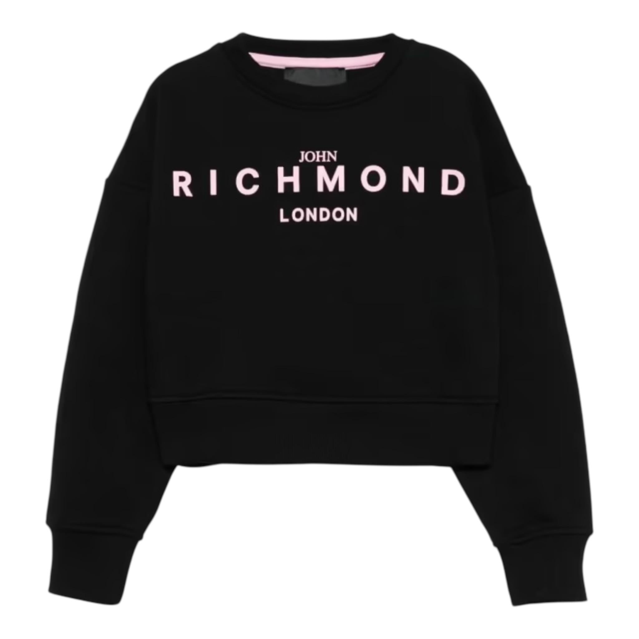 John Richmond Felpa Chiusa Girocollo Tinta Unita con Logo per Bambina RGP25003FE NERO JOHN RICHMOND 