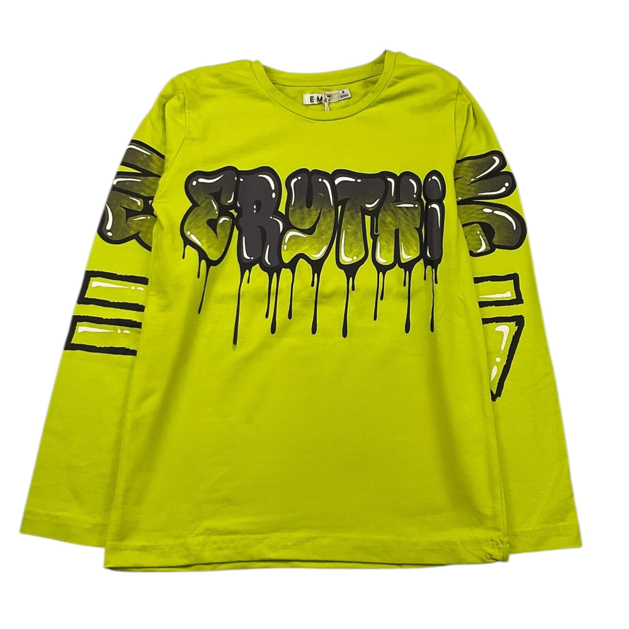 EMC shirt girocollo tinta unita con stampa in contrasto Verde acido per Bambino BX2313 VERDE ACIDO EMC 