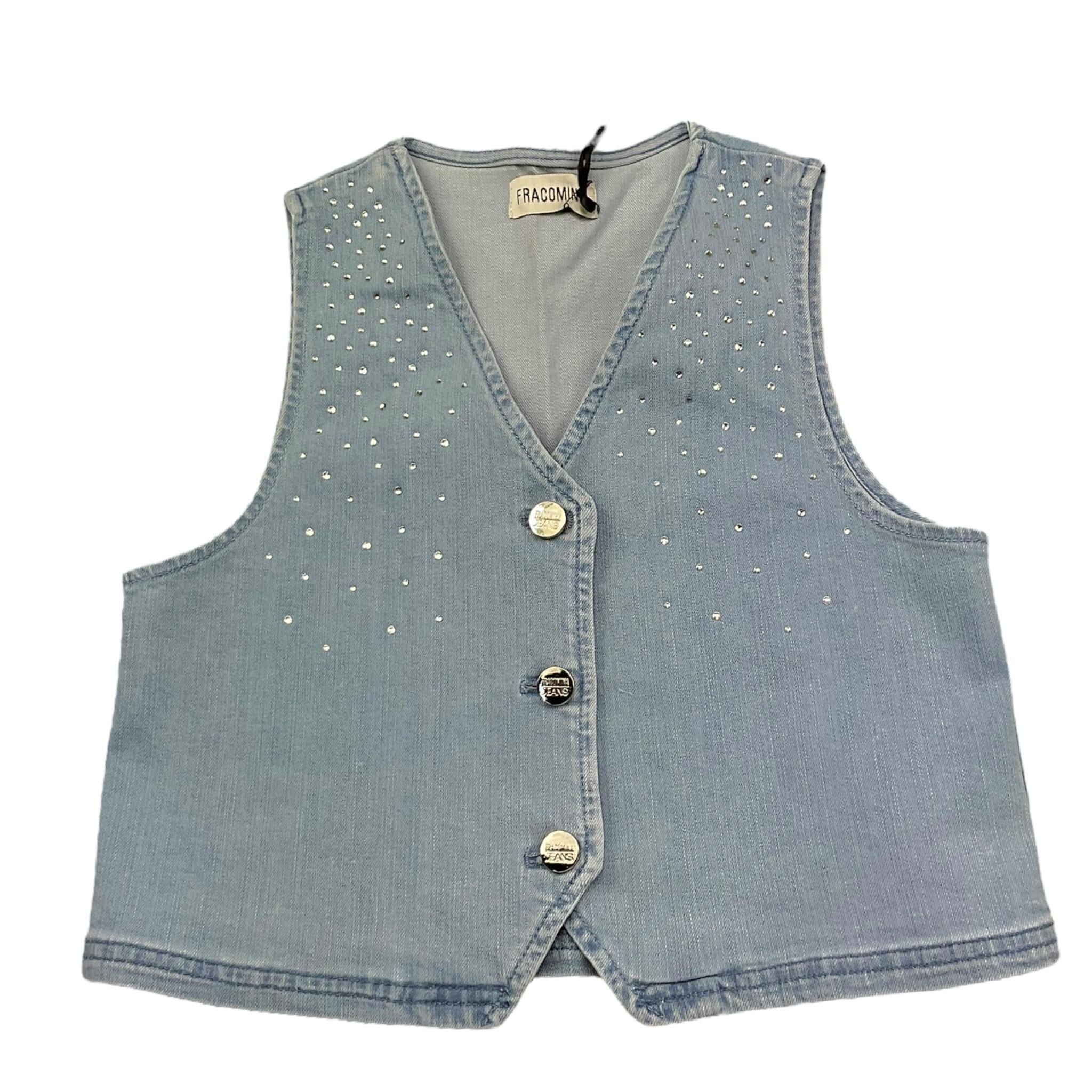 Fracomina Gilet In Denim Tinta Unita con Brillantini per Bambina FM0915 AZZURRO FRACOMINA 