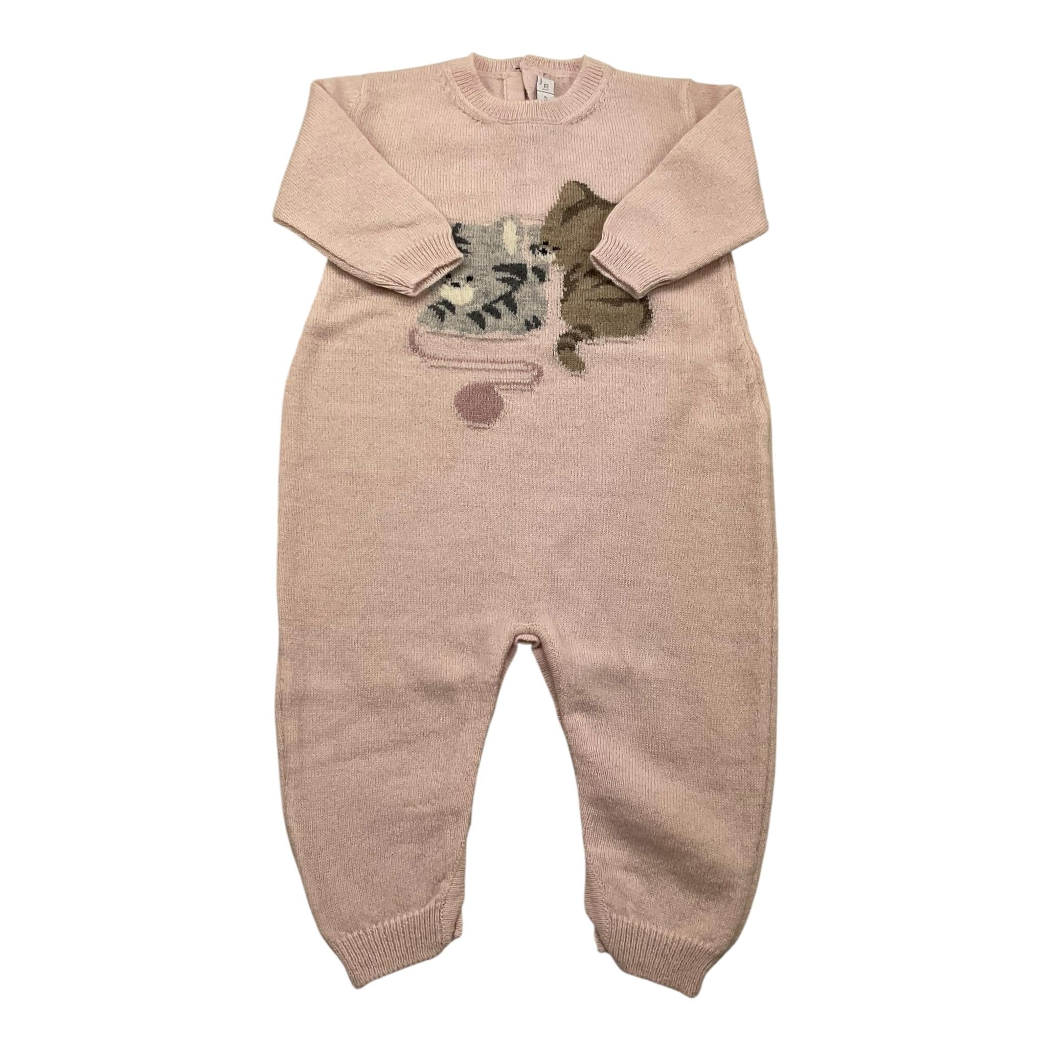 PER TE tutina manica lunga tinta unita con ricami Rosa per Neonata 44073 ROSA PER TE 