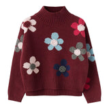 IL GUFO maglia tinta unita mezzo collo con stampa fiori Bordeaux per Bambina A24MA471EM220 BORDEAUX IL GUFO 