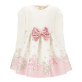 MONNALISA abito manica lunga tinta unita con fiocco Panna per Neonata 31B903 PANNA MONNALISA 