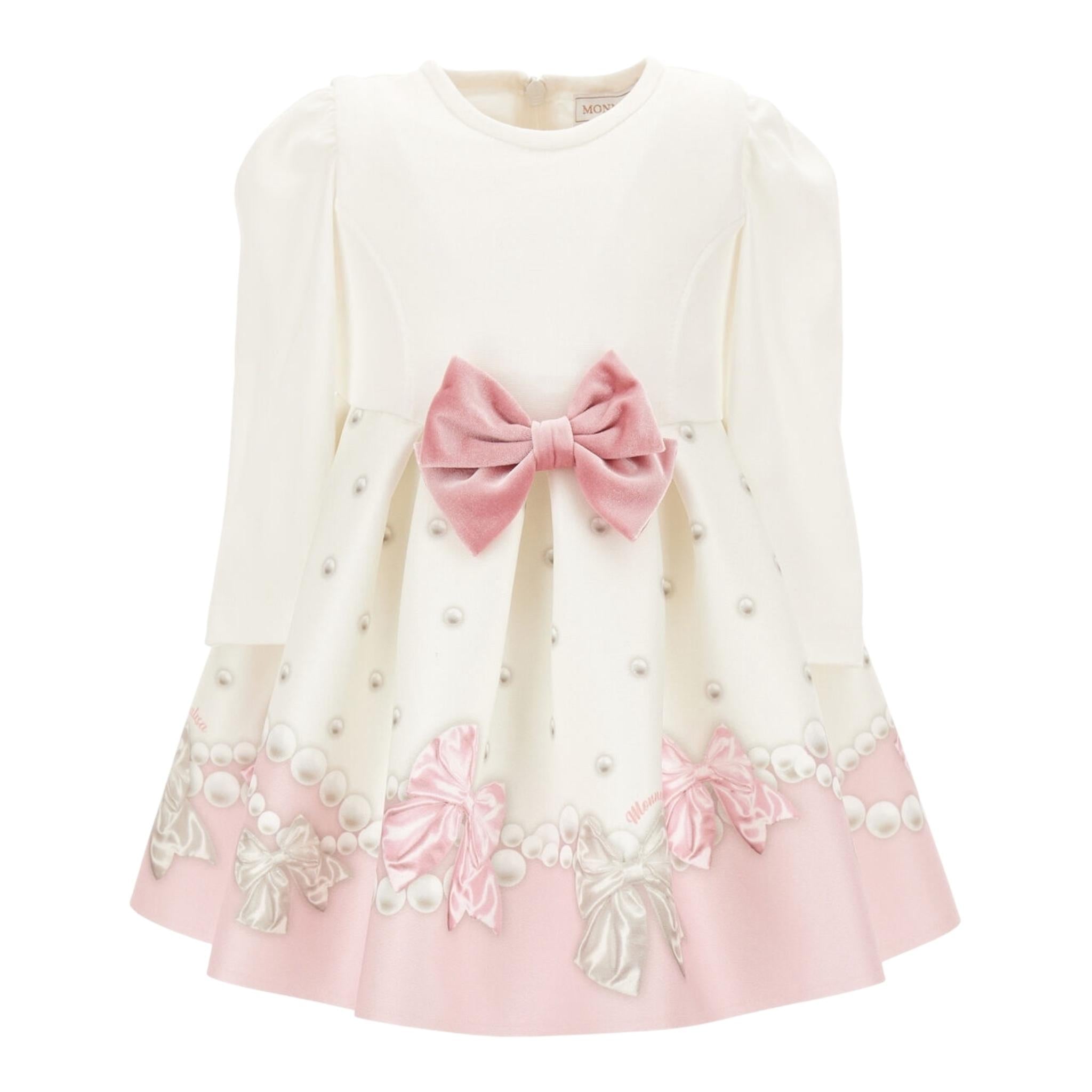 MONNALISA abito manica lunga tinta unita con fiocco Panna per Neonata 31B903 PANNA MONNALISA 