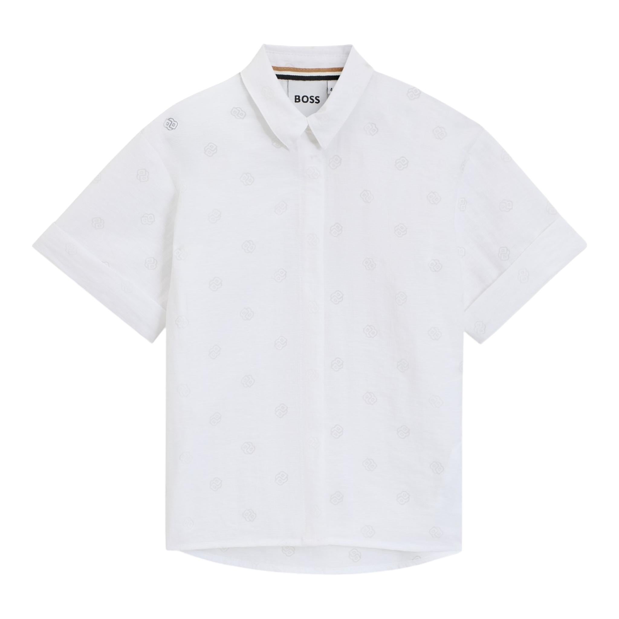 Boss Camicia Mezza Manica Tinta Unita per Bambino J52006 BIANCO BOSS 