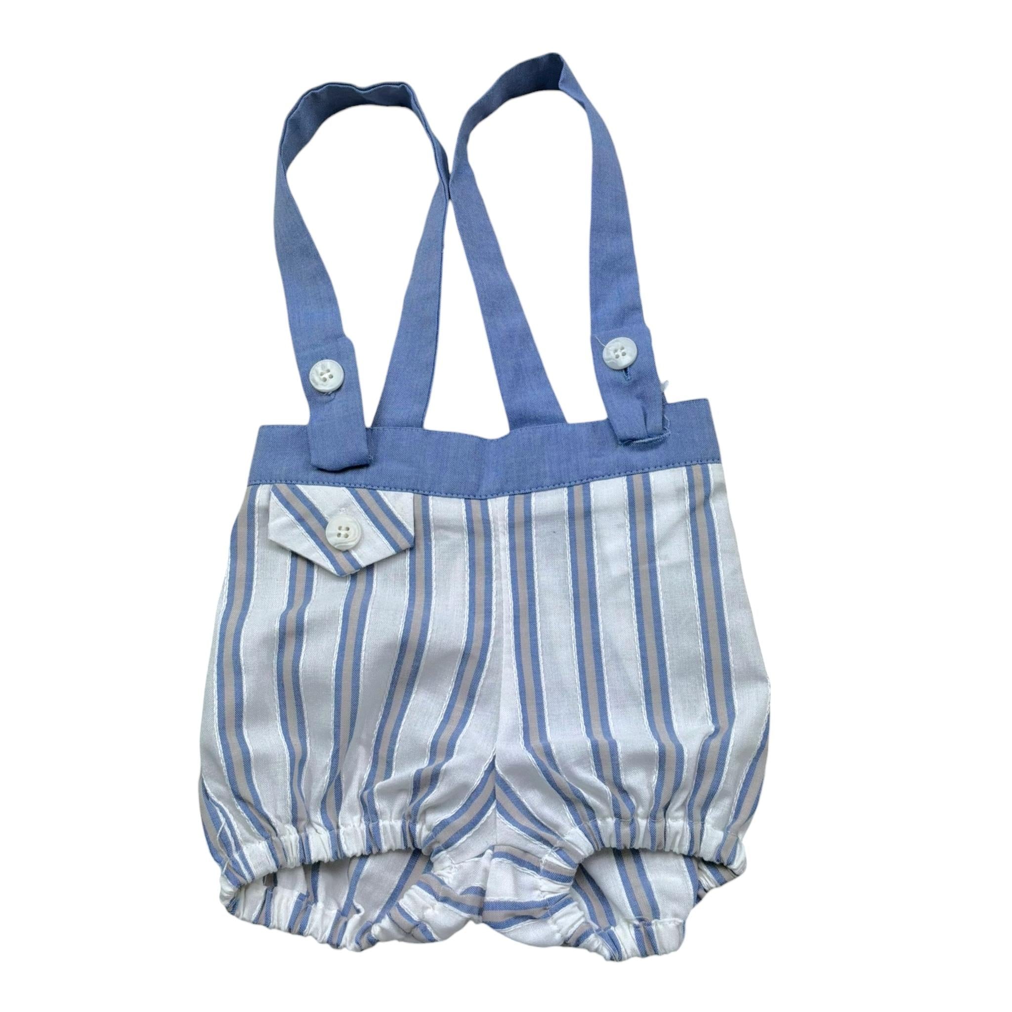 Manuel & Frank Salopette Tinta Unita con Fantasia A Righe per Neonato MF2407I BIANCO/AZZURRO MANUEL & FRANK 