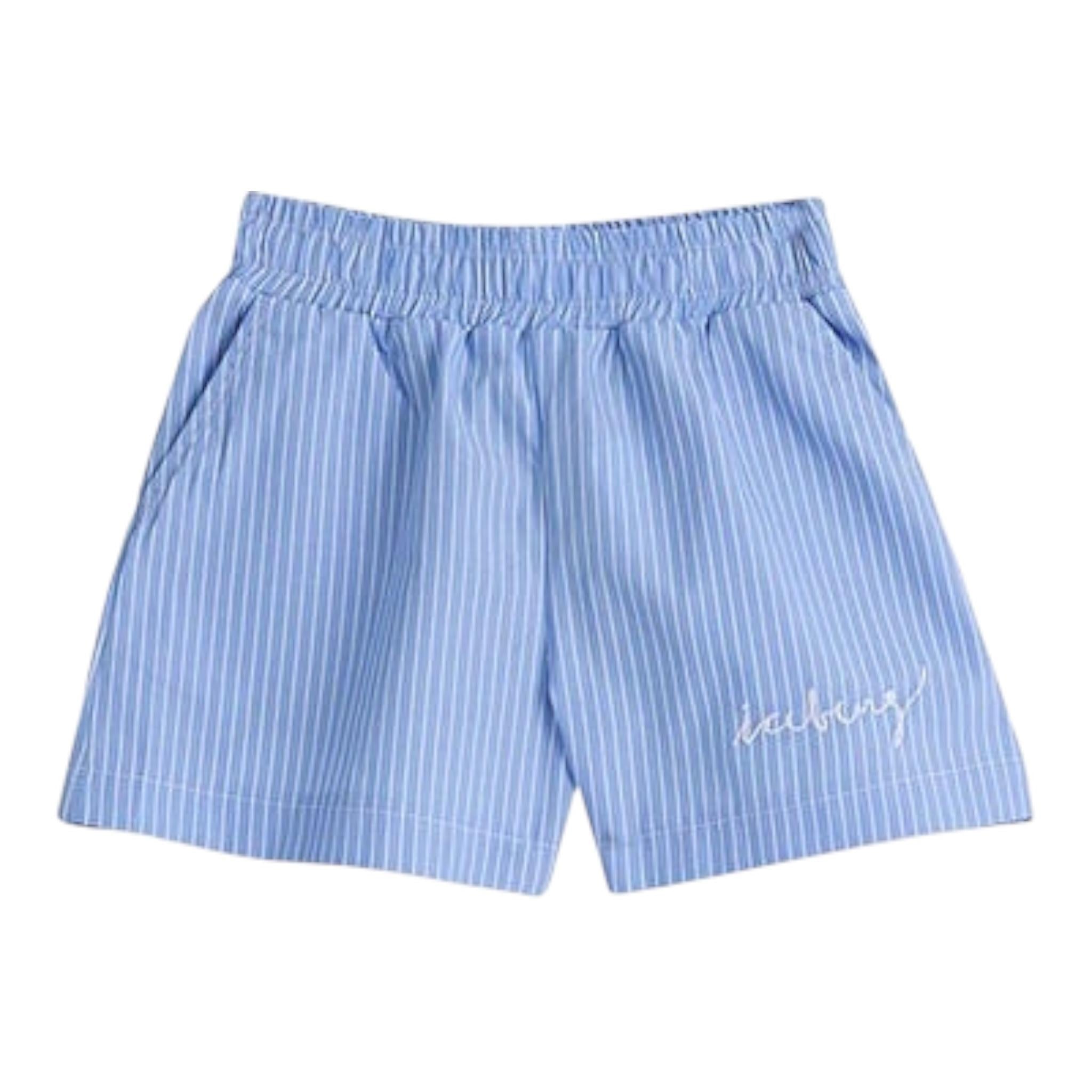 Iceberg Short Tinta Unita con Fantasia A Righe per Neonata SHICE5161BN AZZURRO ICEBERG 