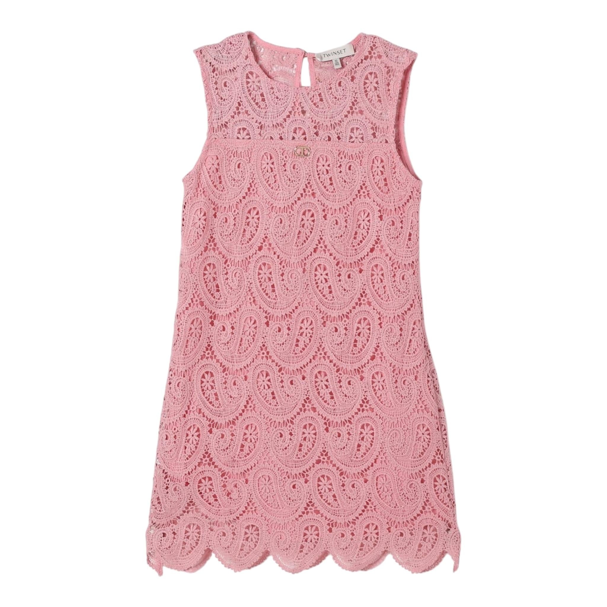 Twinset Abito Giromanica Tinta Unita Traforato per Bambina 251GJ2QR3 ROSA TWINSET 