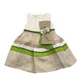 Colori Chiari Abito Tinta Tricolore Giromanica con Fiocco Bianco per Bambina