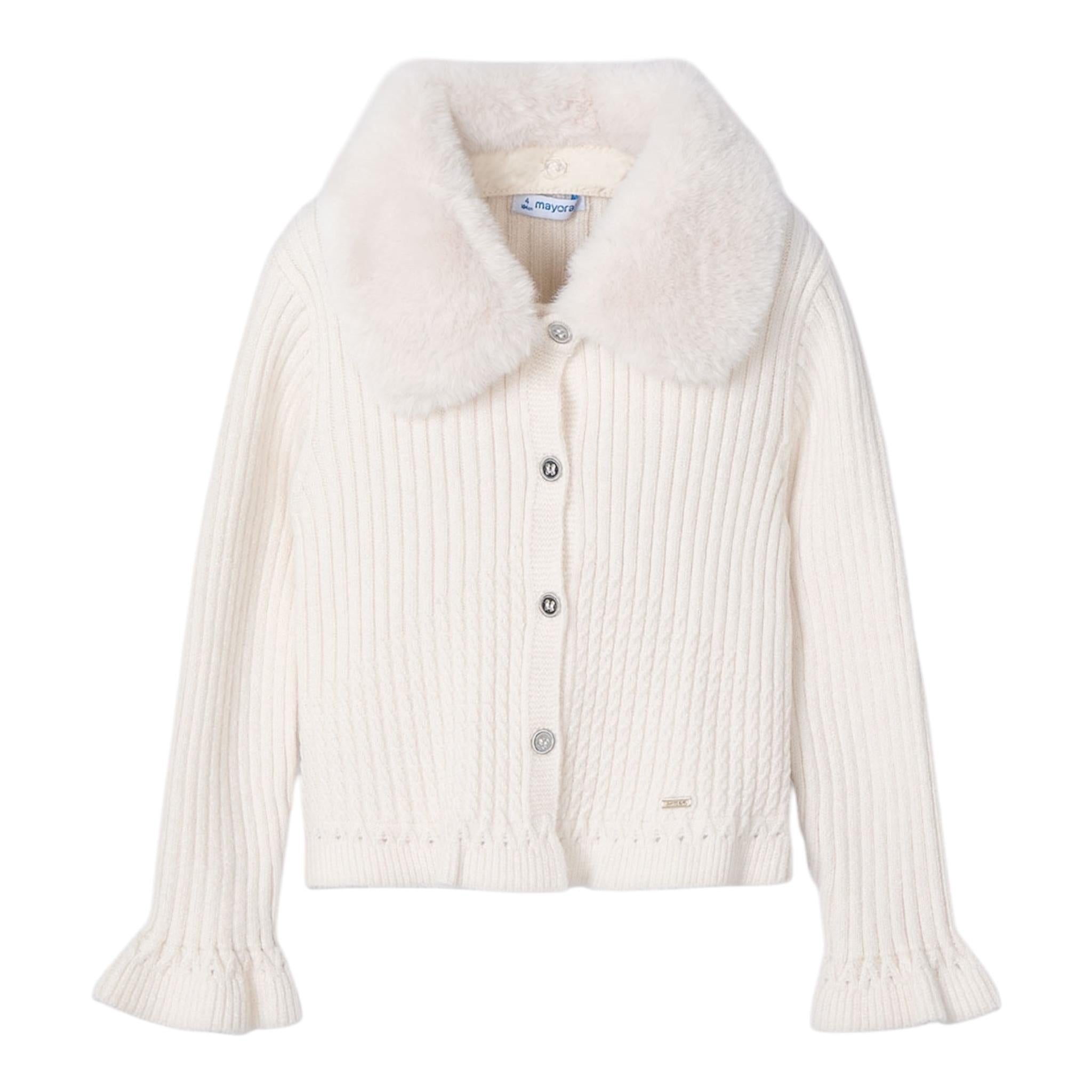MAYORAL cardigan tinta unita con collo pelliccia Panna per Bambina 4309 PANNA MAYORAL 