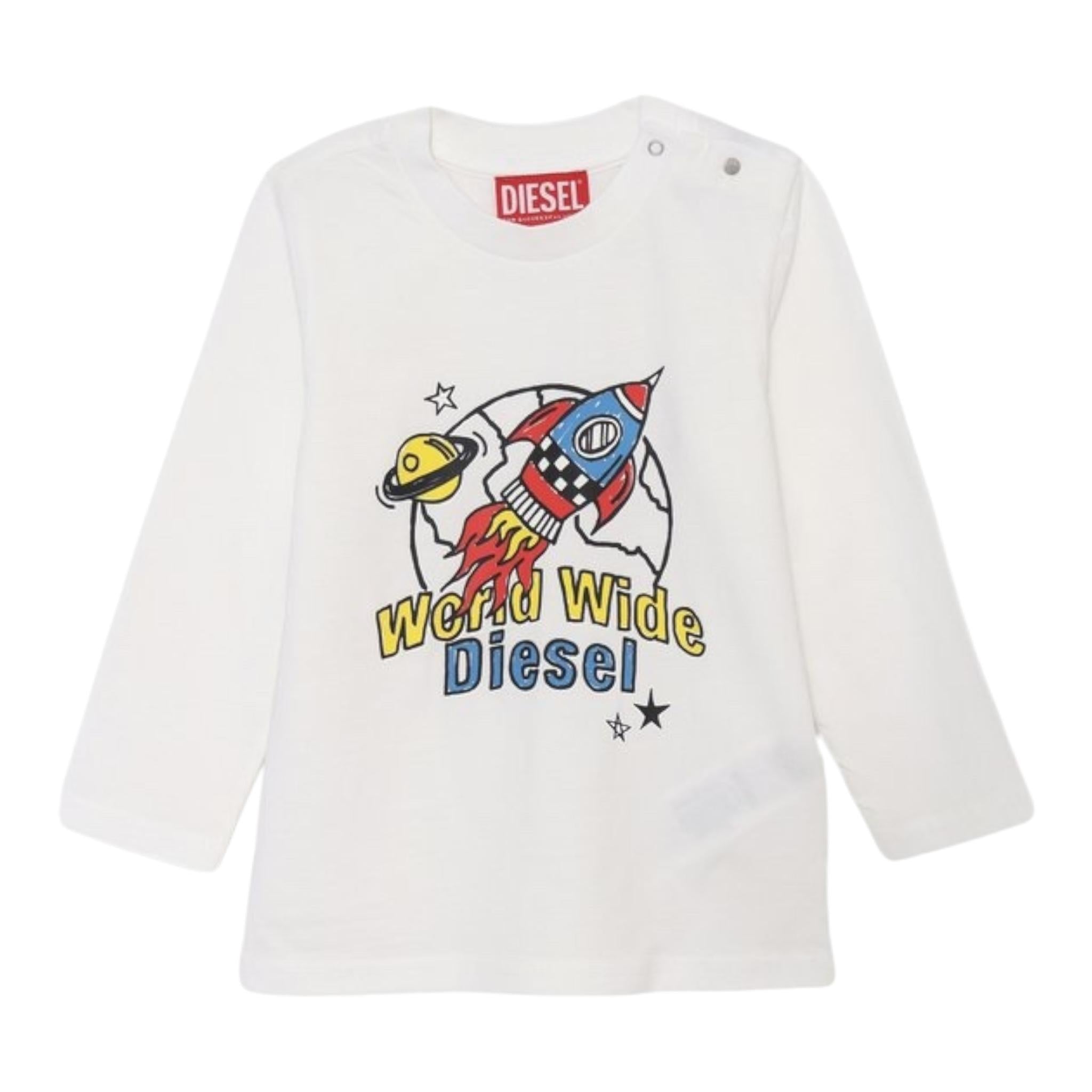 DIESEL shirt girocollo tinta unita con stampa in contrasto Bianco per Neonato K0057 BIANCO DIESEL 