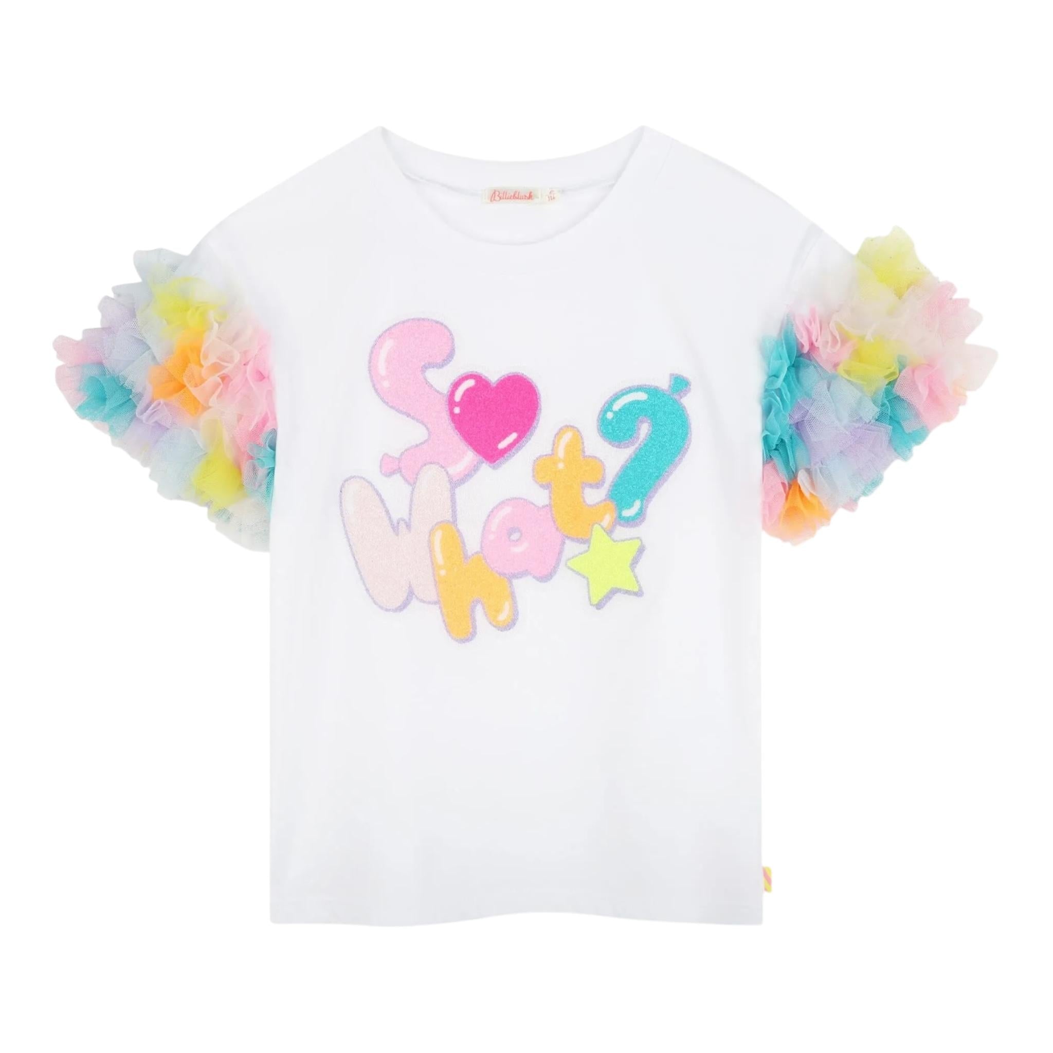 Billieblush T-Shirt Giocollo Tinta Unita con Maniche In Contrasto E Tulle per Bambina U20927XX BIANCO BillIEBLUSH 