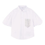 Lanvin Camicia Mezza Manica Tinta Unita con Stampa per Bambina N30196 BIANCO LANVIN 