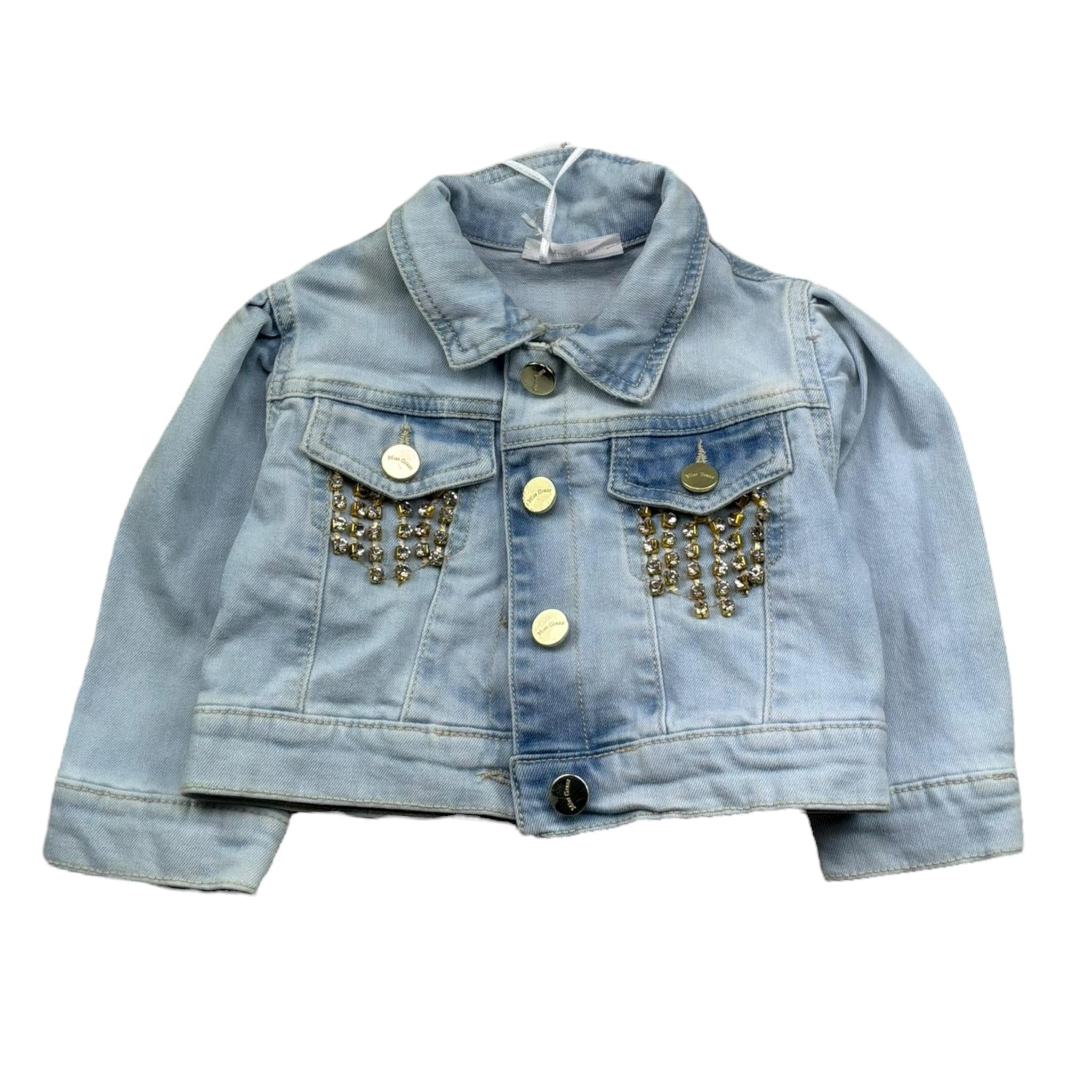 Miss Grant Giubbno In Denim Tinta Unita con Applicazioni per Bambina MG1033J AZZURRO MISS GRANT 