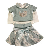MINI KISS completo 3 pezzi t-shirt-shirt-gonna Verde acqua per Neonata 4605 VERDE ACQUA MINI KISS 