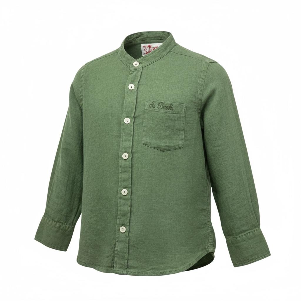Saint Barth Camicia Tinta Unita con Colletto Coreano per Bambino LINEN VERDE SAINT BARTH 