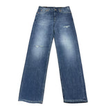 Dondup Jeans Tinta Unita Con Girovita Regolabile Blu Per Bambina