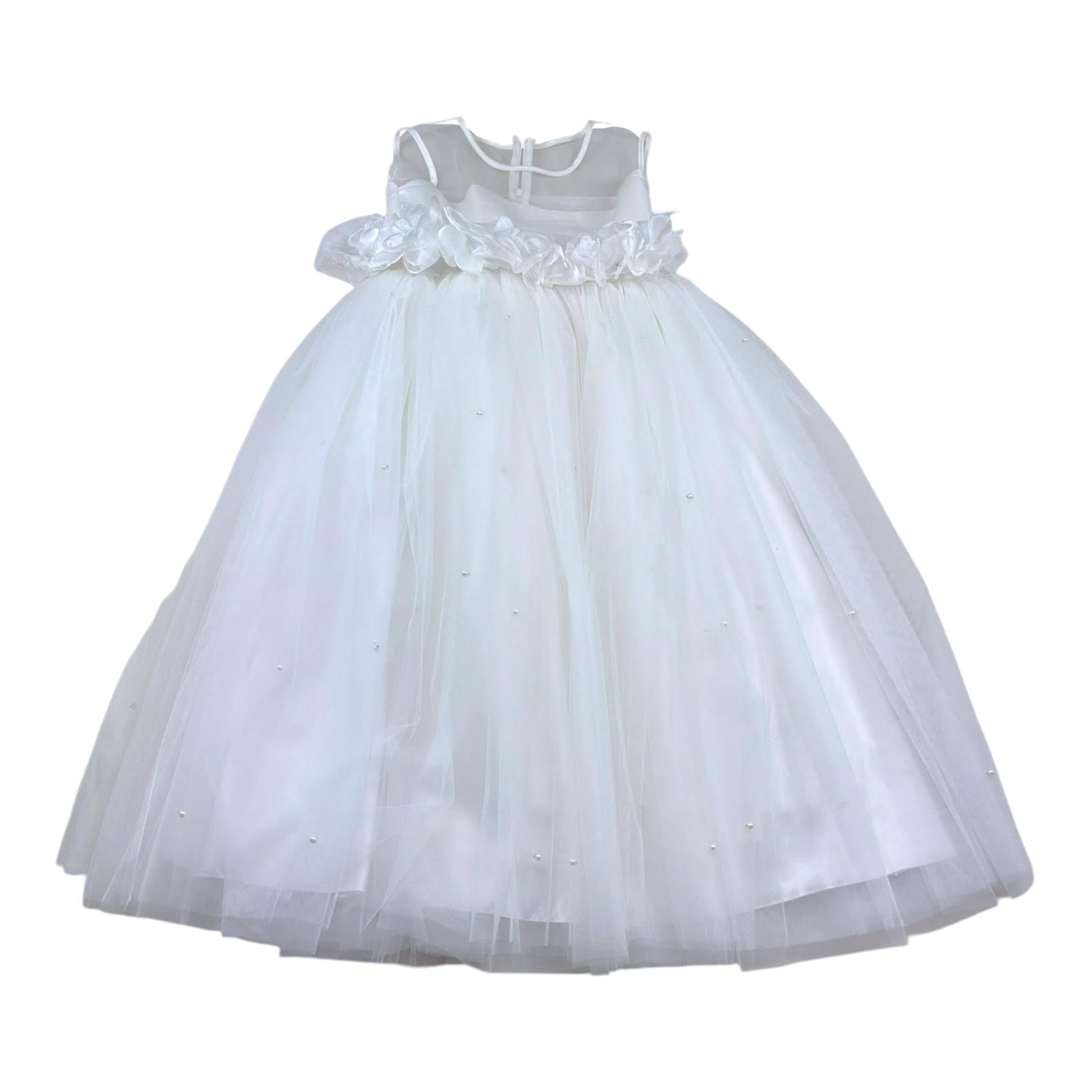 Isabel Couture Abito Tinta Unita con Tulle per Bambina IS43063 BIANCO ISABEL COUTURE 