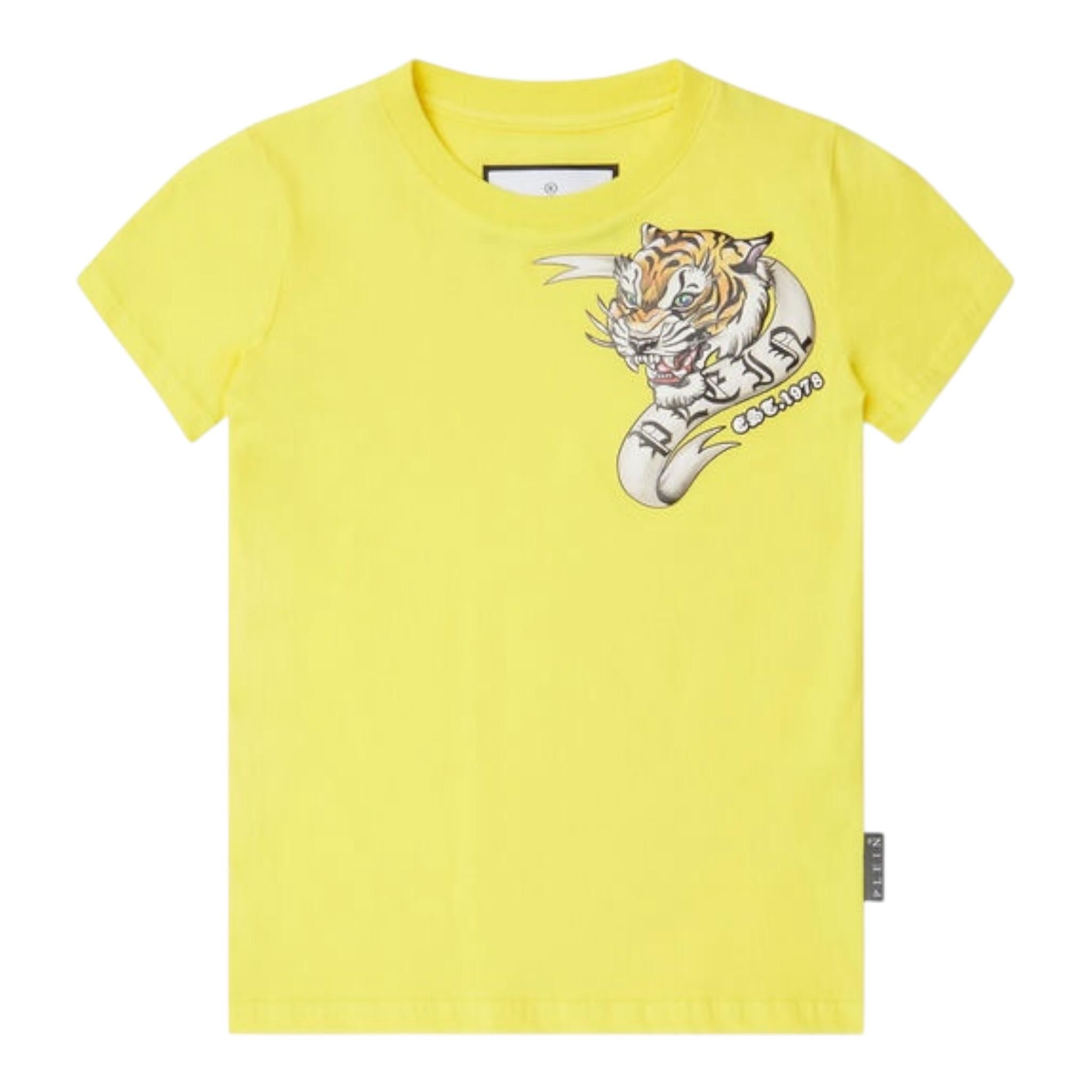 Philipp Plein T-Shirt Girocollo tinta unita con Stampa Giallo per Bambino BTK1235 GIALLO PHILIPP PLEIN 