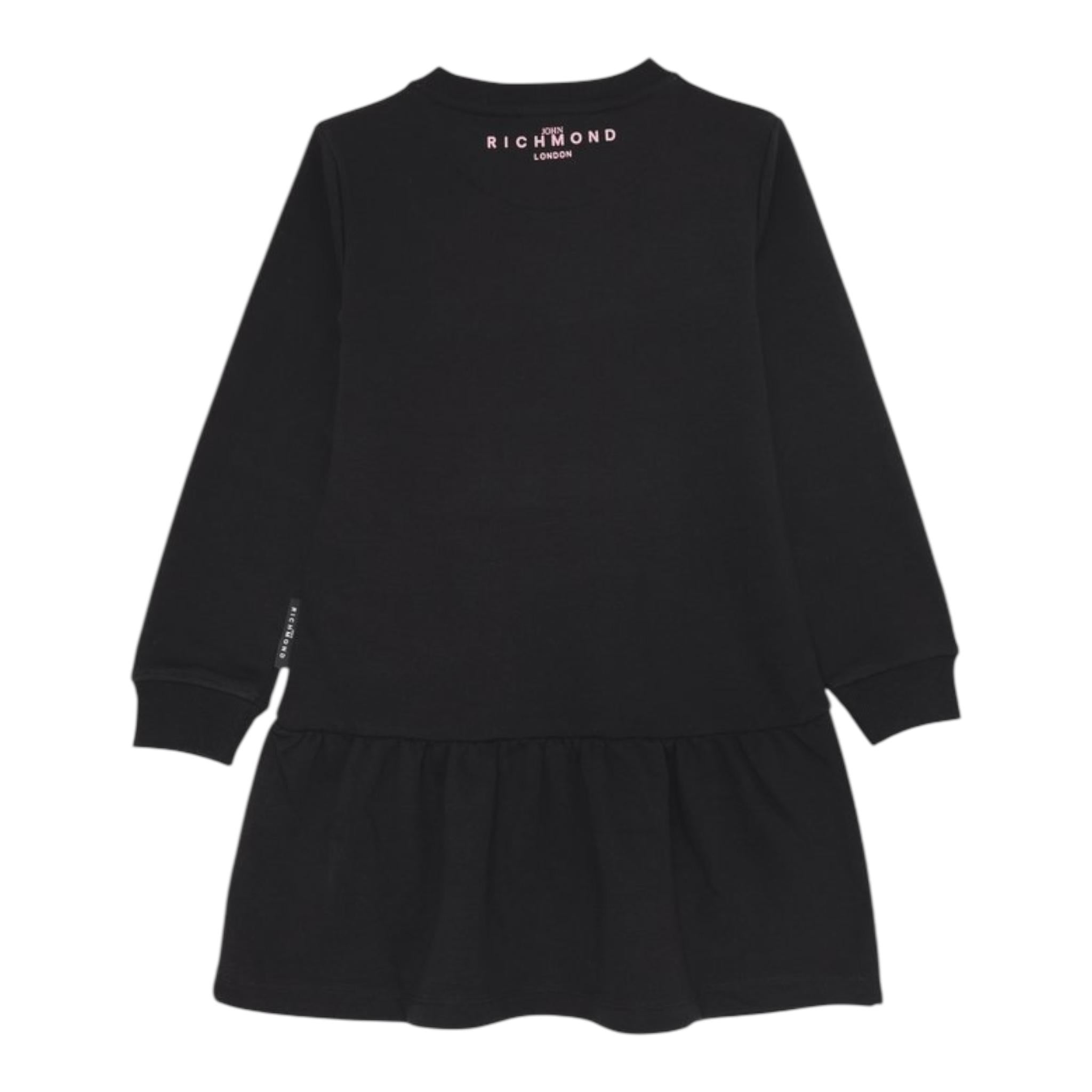 John Richmond Abito Girocollo Tinta Unita con Logo per Bambina RGP25007VE NERO JOHN RICHMOND 