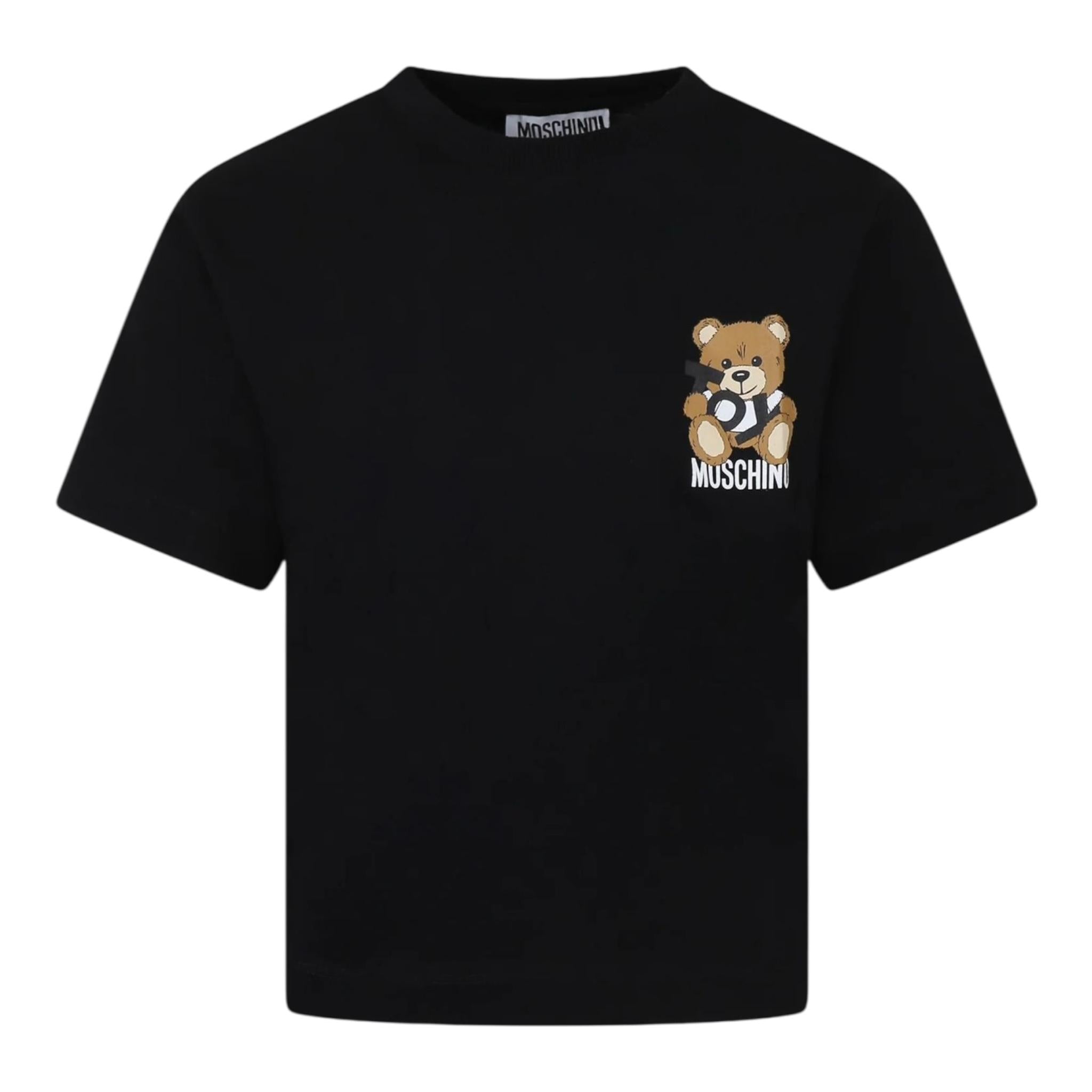 Moschino T-Shirt Girocollo Tinta Unita con Stampa per Bambino HPM050 NERO MOSCHINO 