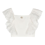 Twinset Top Tinta Unita Con Ricami Bianco Per Bambina