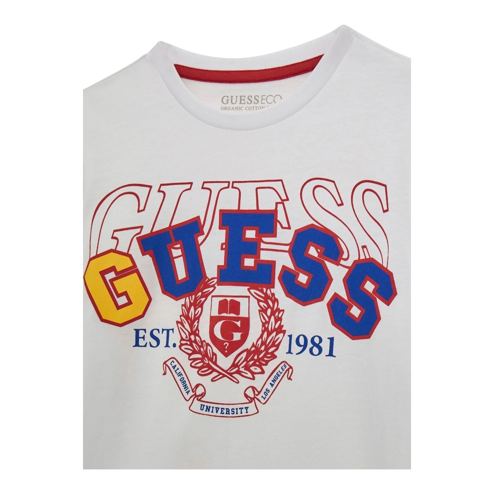 Guess Shirt Girocollo Tinta Unita con Stampa per Bambino N4RI01K8HM4 BIANCO GUESS 