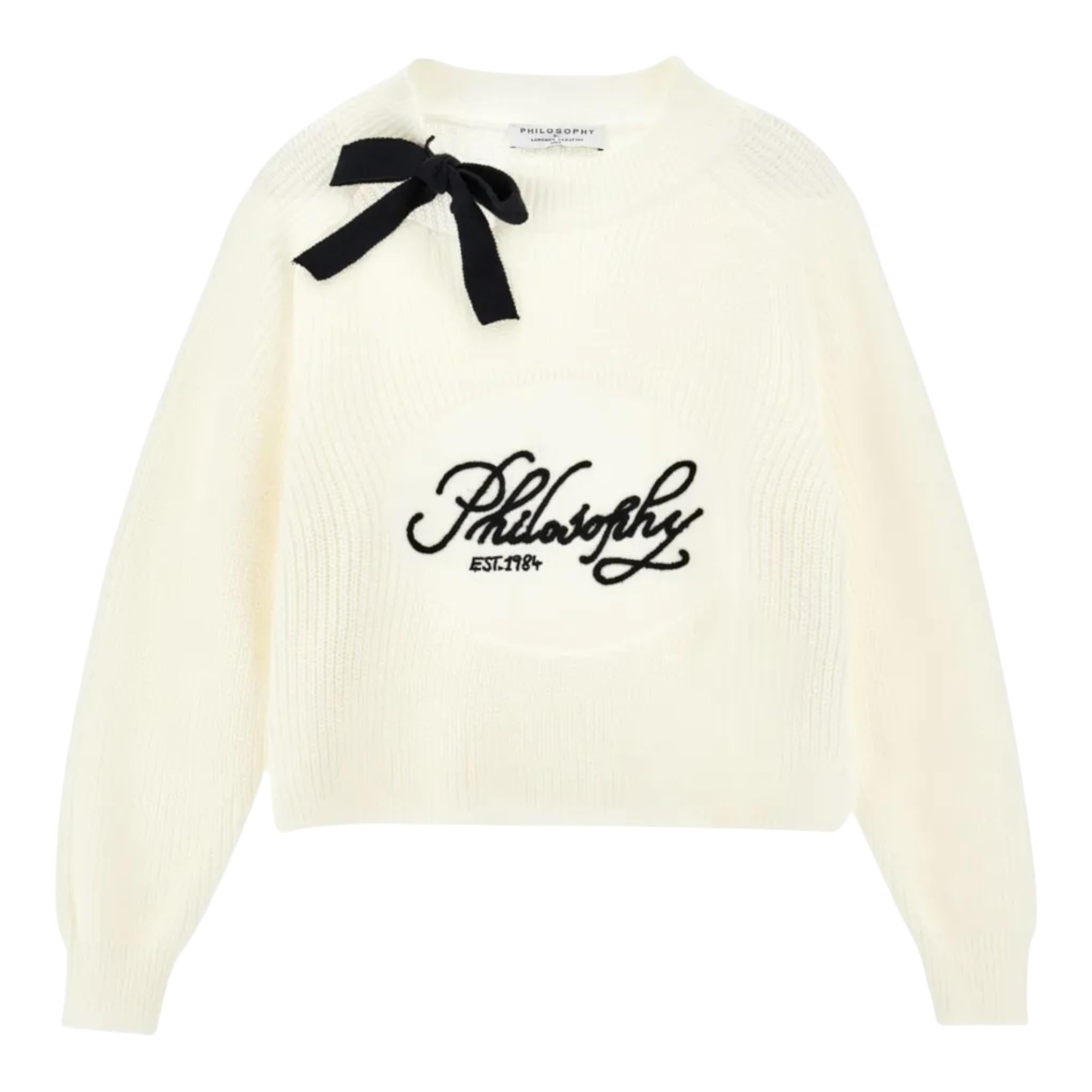 Philosophy Maglia Girocollo Tinta Unita con Logo per Bambina I9E610 PANNA PHILOSOPHY 