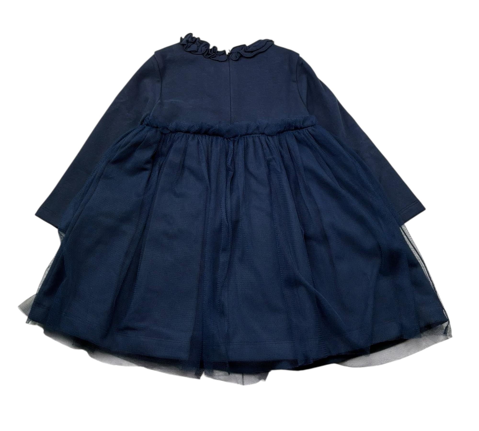 Le Bebe Abito Manica Lunga Tinta Unita con Tulle per Bambina LBG1122J BLU LE BEBE 
